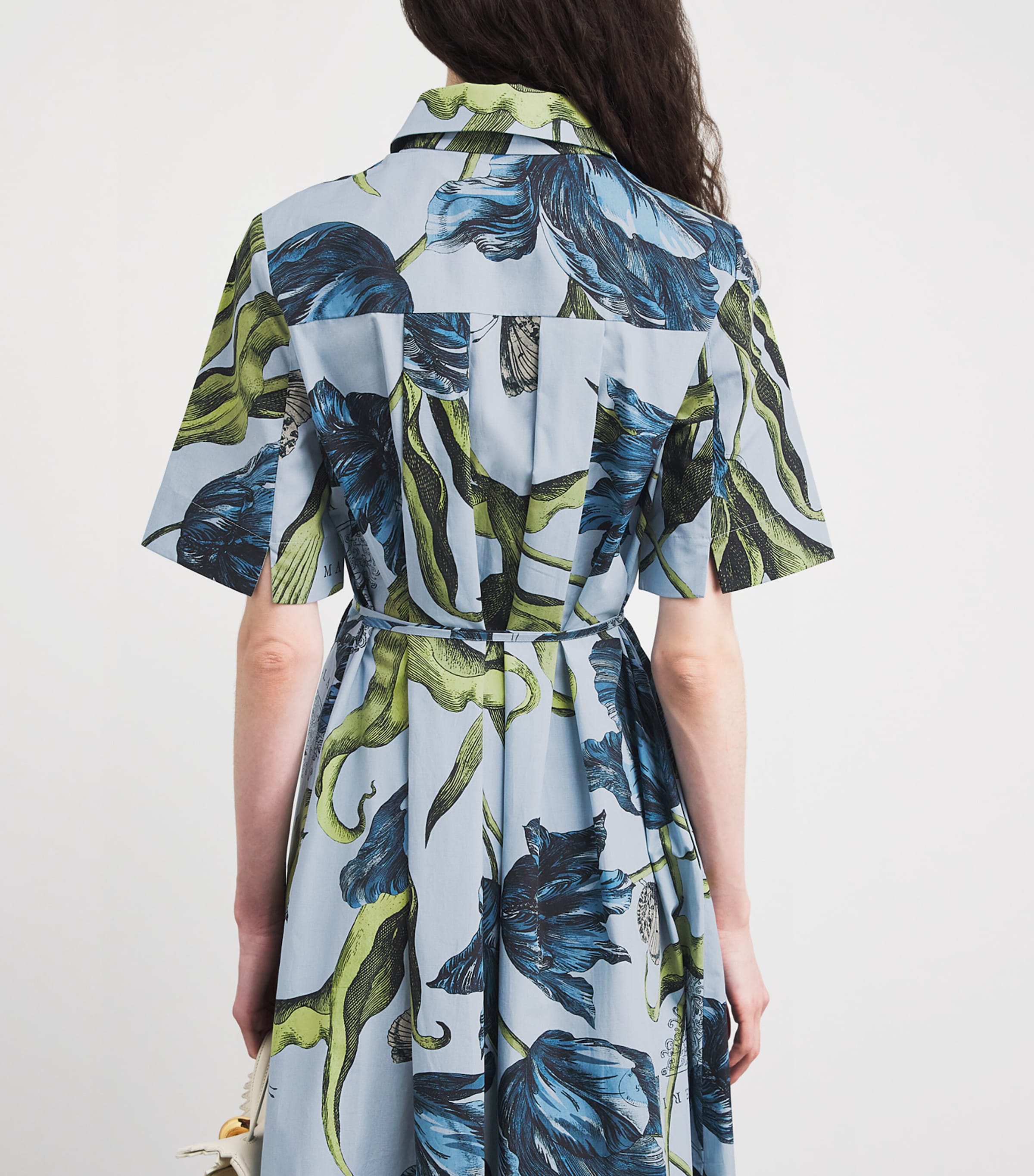 Erdem Womens Floral Belted Midi Shirt Dress Etchd Tulip Pwdr Blu Image 3