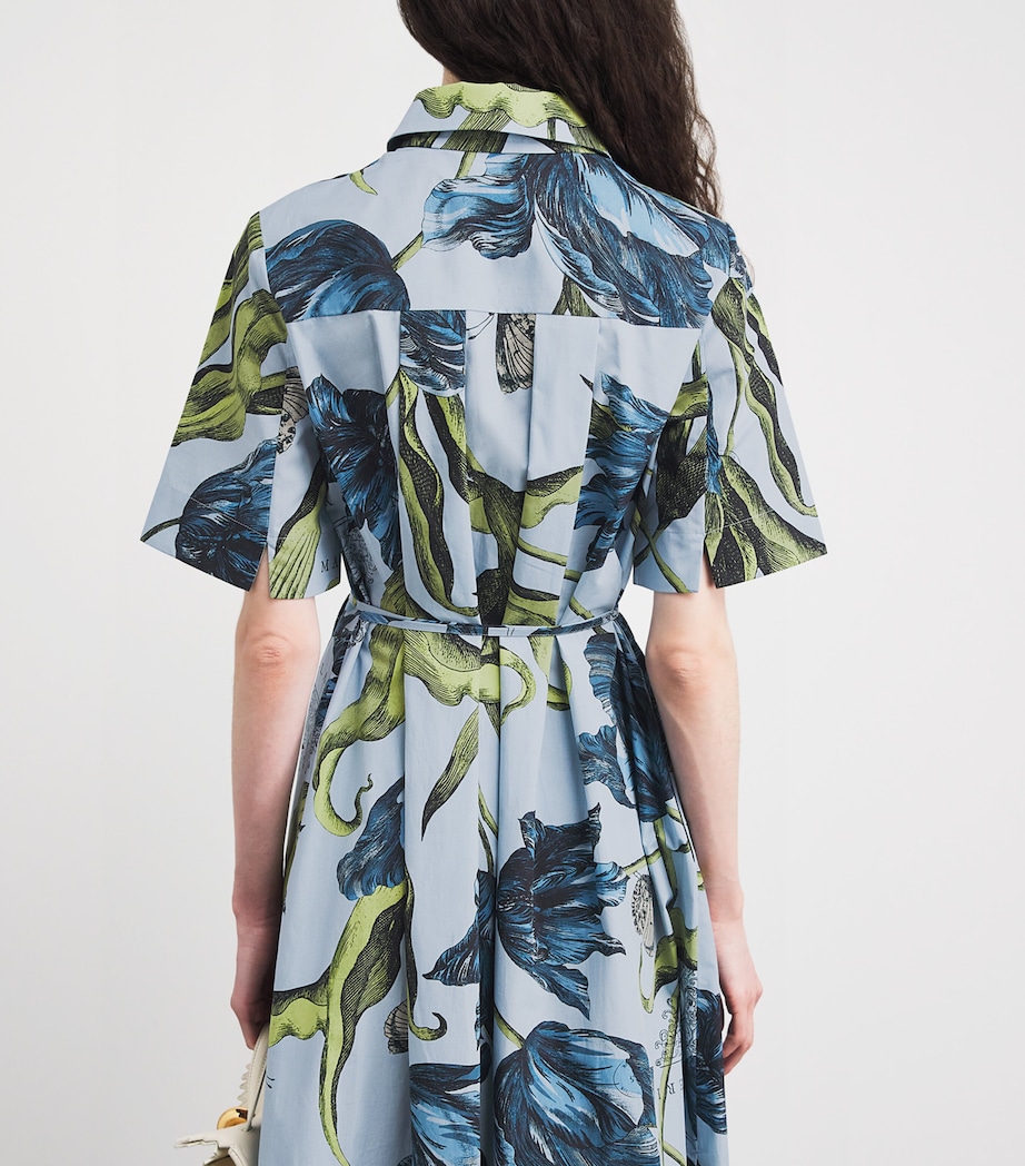 Erdem Womens Floral Belted Midi Shirt Dress Etchd Tulip Pwdr Blu Image 3