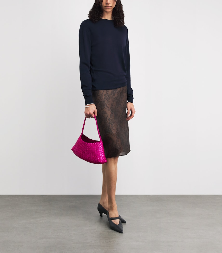DRAGON DIFFUSION Leather Woven Rosanna Shoulder Bag Fuschia Image 2