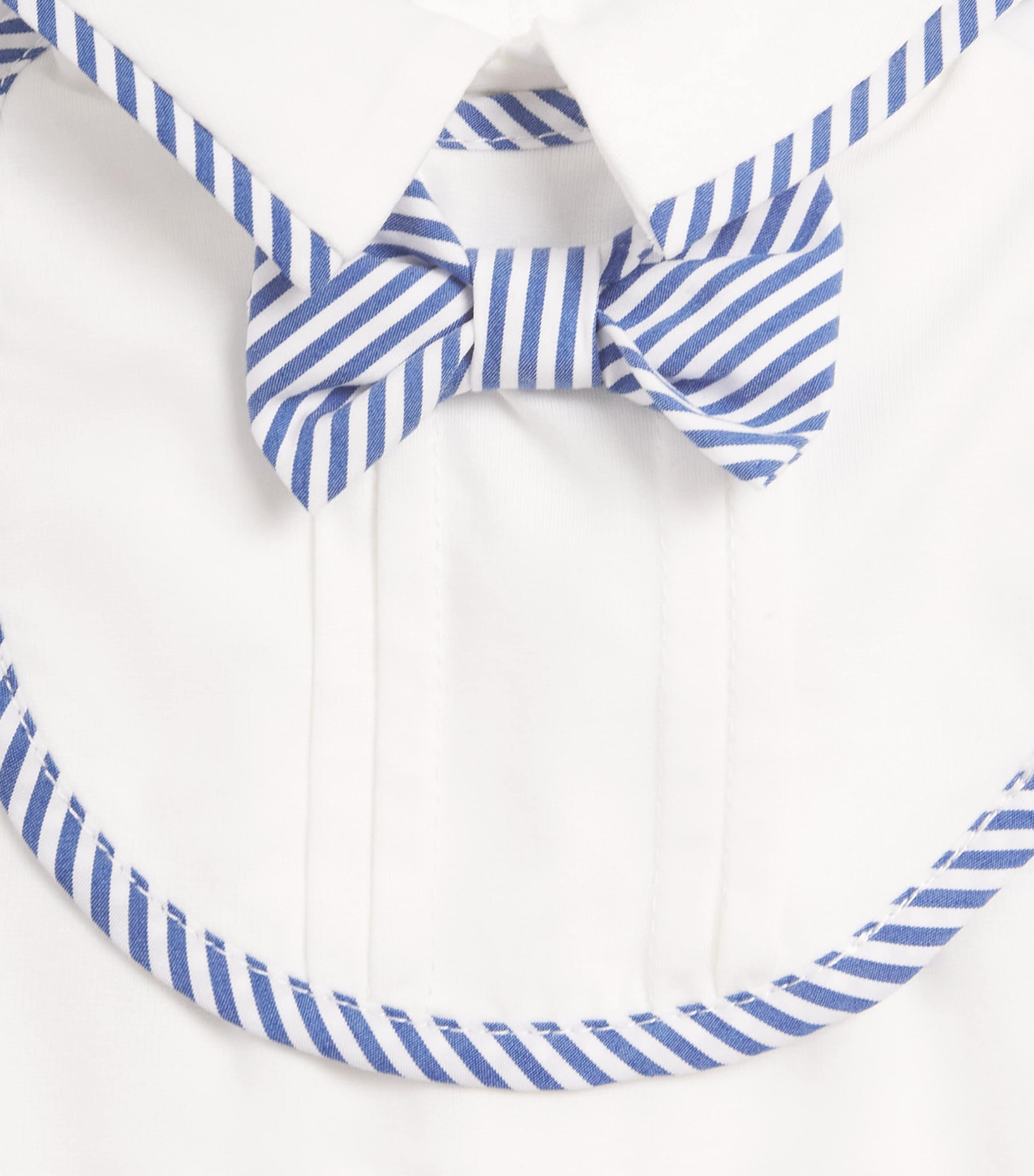 Monnalisa Stripe Trim All-In-One, Bib and Hat Set (1-9 Months) Cream+blue Image 3