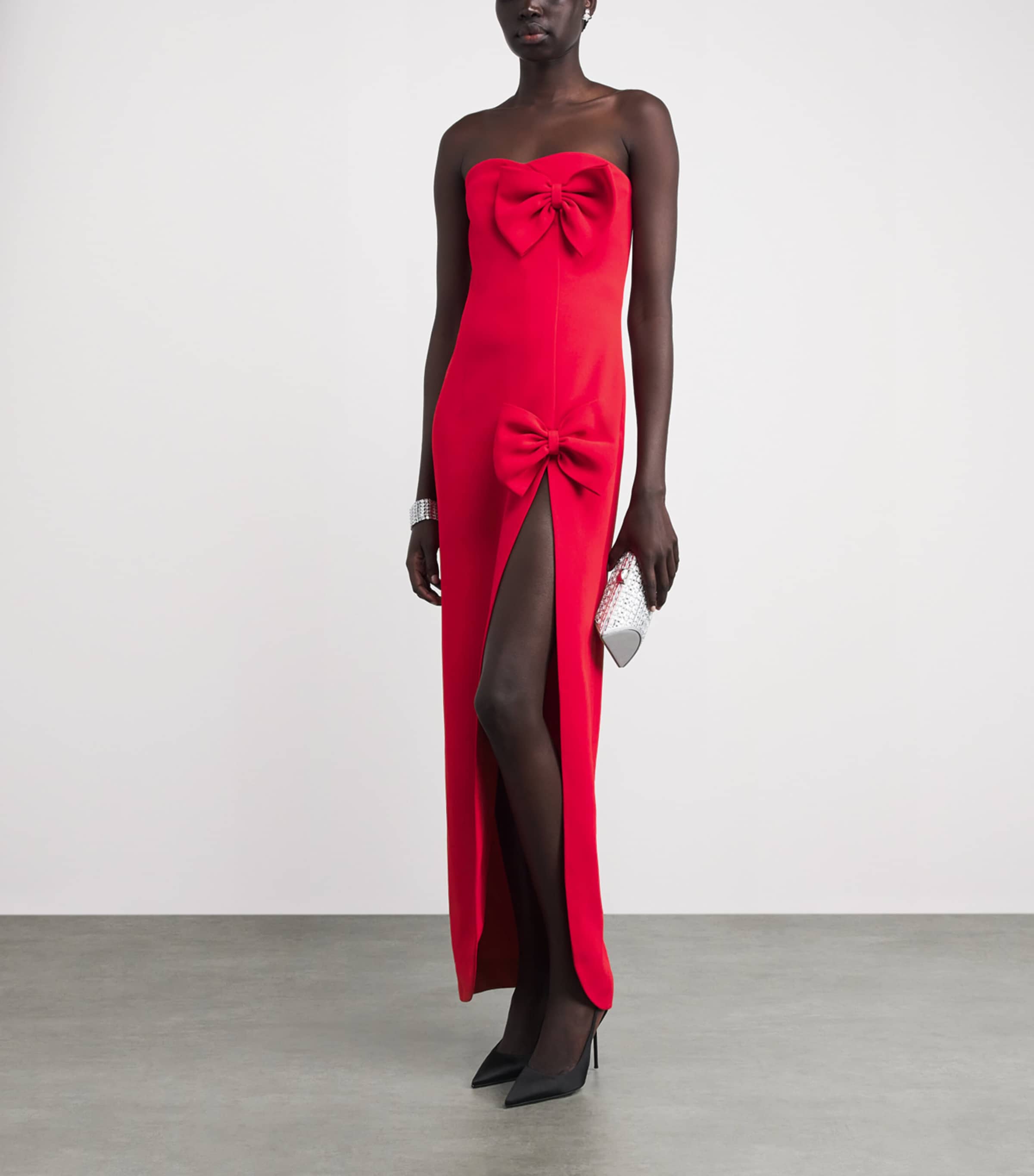Alessandra Rich Womens Cady Strapless Bow Maxi Dress Red Image 2