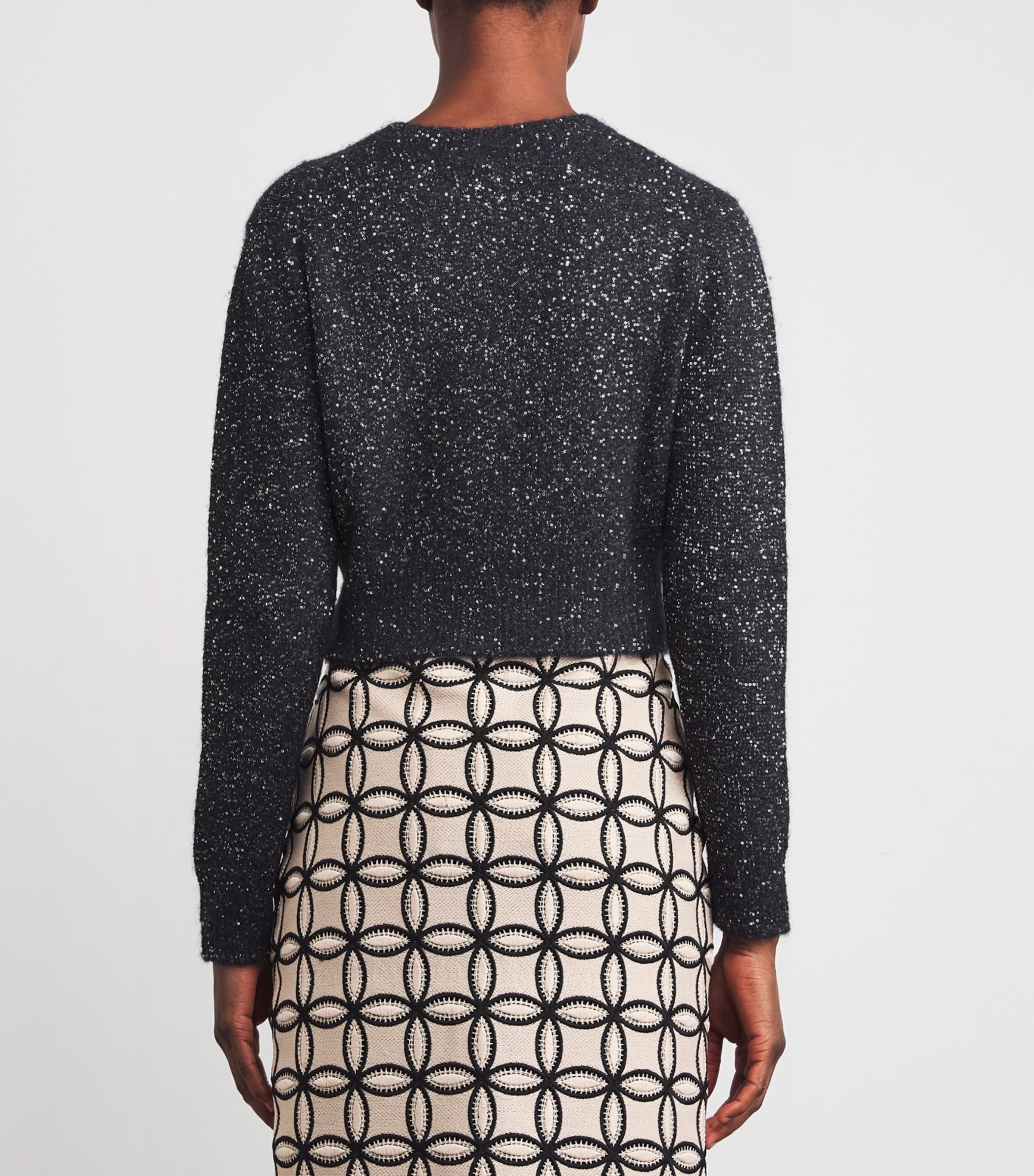 Wool-Blend Sequin Cardigan BLACK Image 4