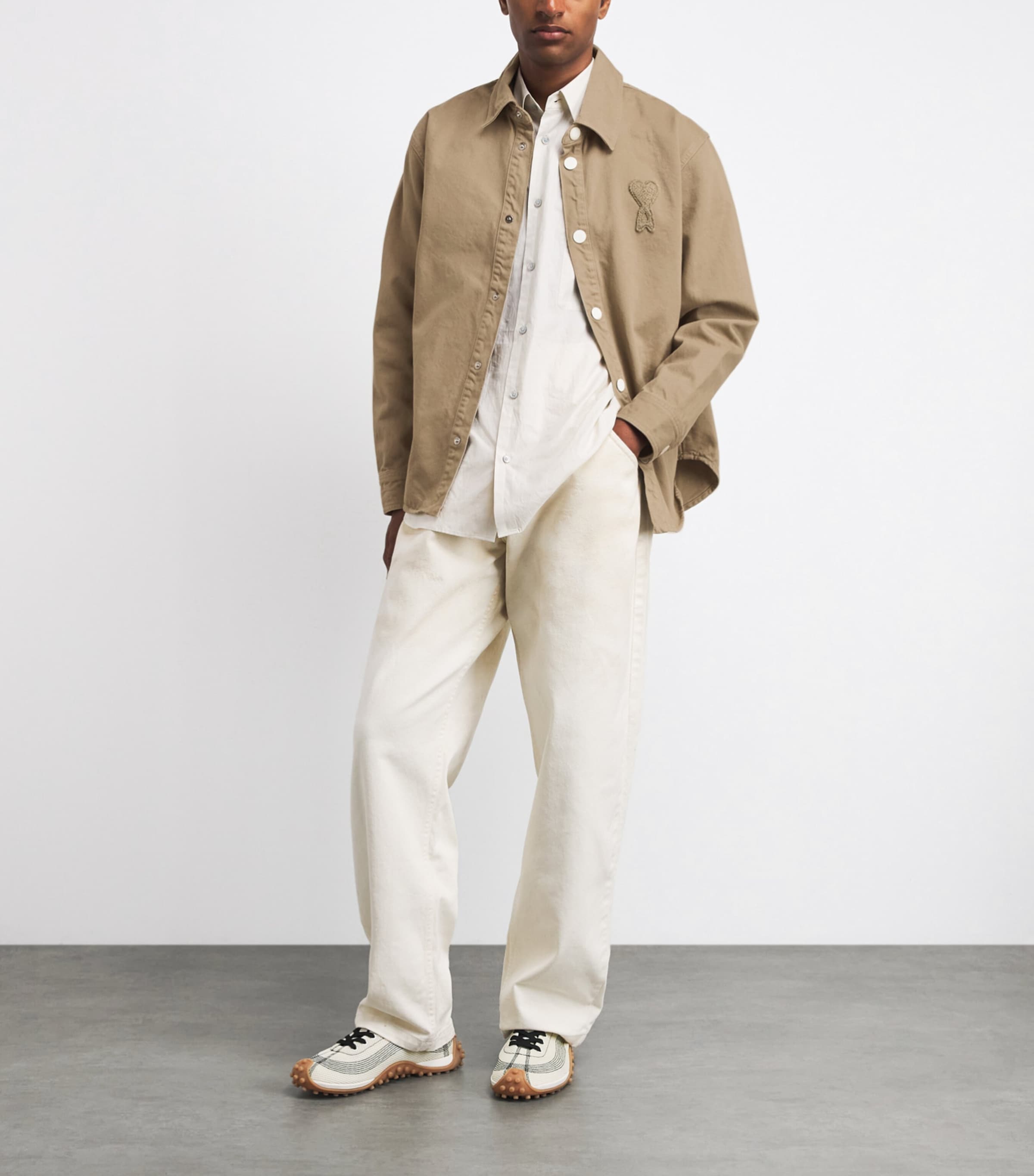 AMI Paris Mens Cotton Ami de Coeur Overshirt Beige Taupe Image 2