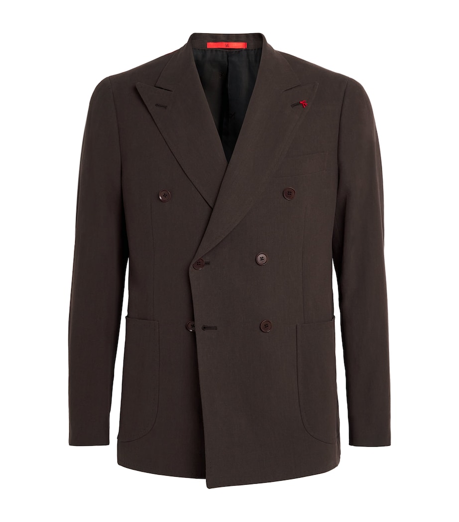 Isaia Mens Linen Double-Breasted Blazer Image 1