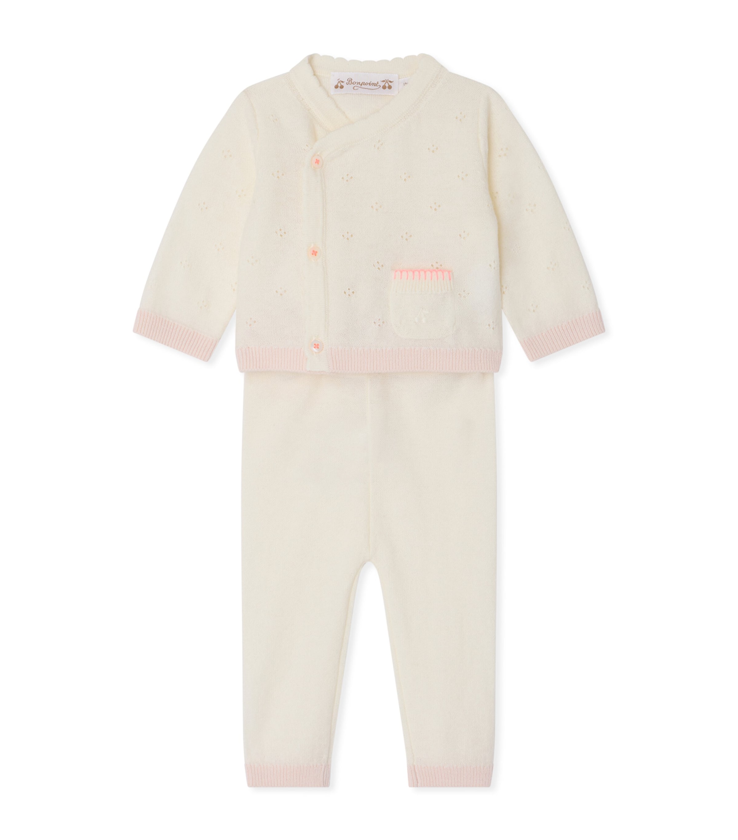 Bonpoint Pointelle Knit Cardigan and Leggings Set (1-18 Months) Blanc Naturel Image 1