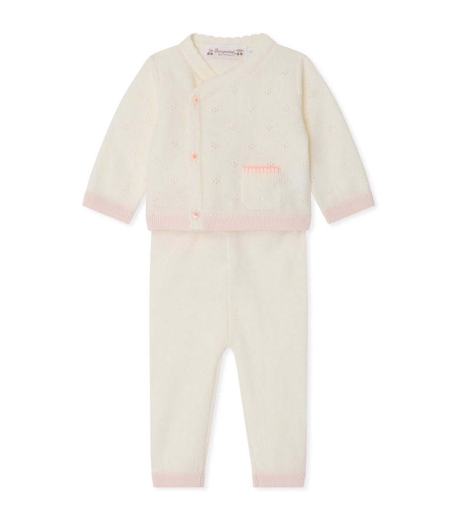 Bonpoint Pointelle Knit Cardigan and Leggings Set (1-18 Months) Blanc Naturel Image 1