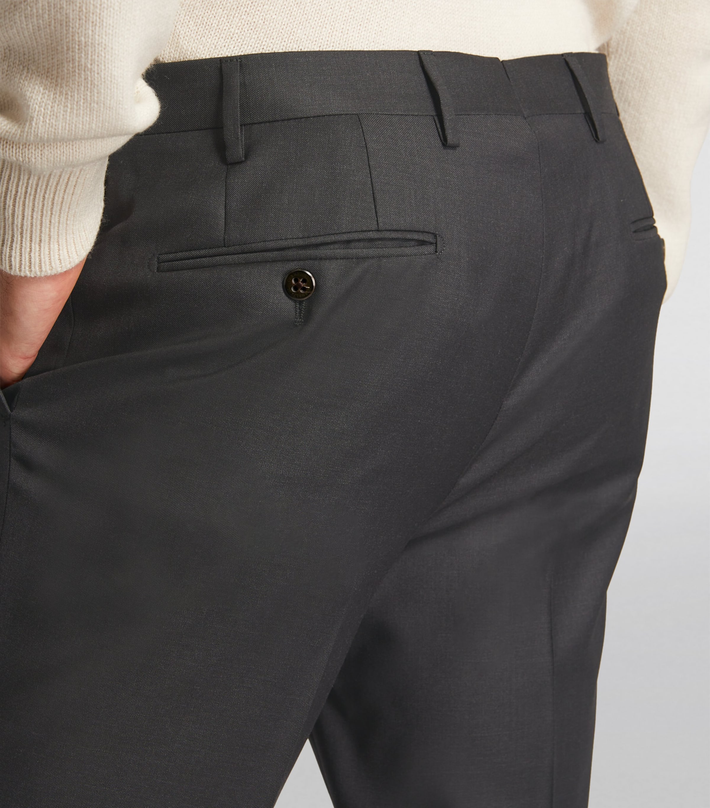 Virgin Wool Slim Tailored Trousers GREY-013 Image 6