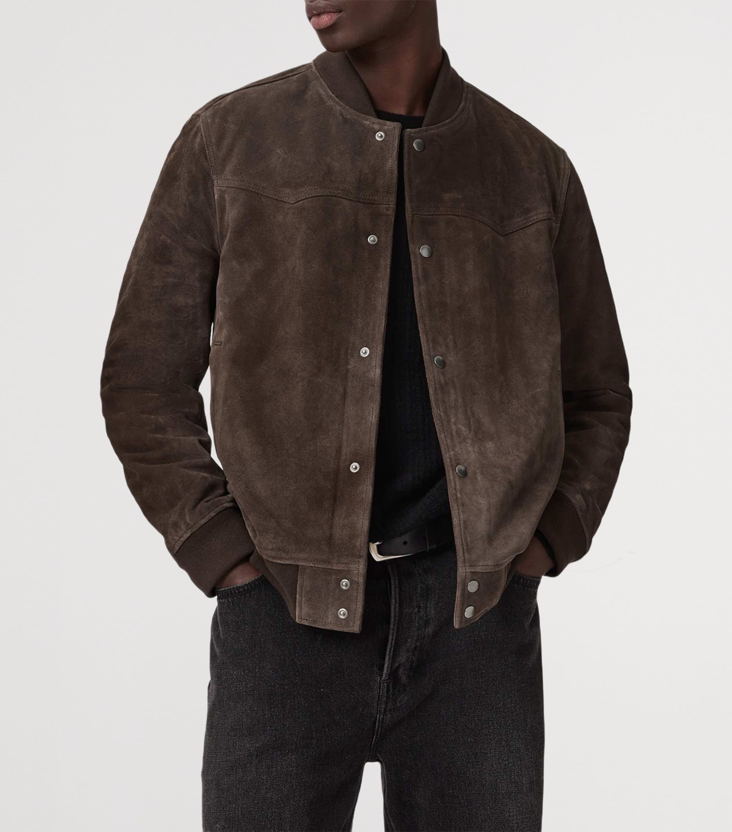 AllSaints Mens Wool Stafford Bomber Jacket Woodland Brown Image 3