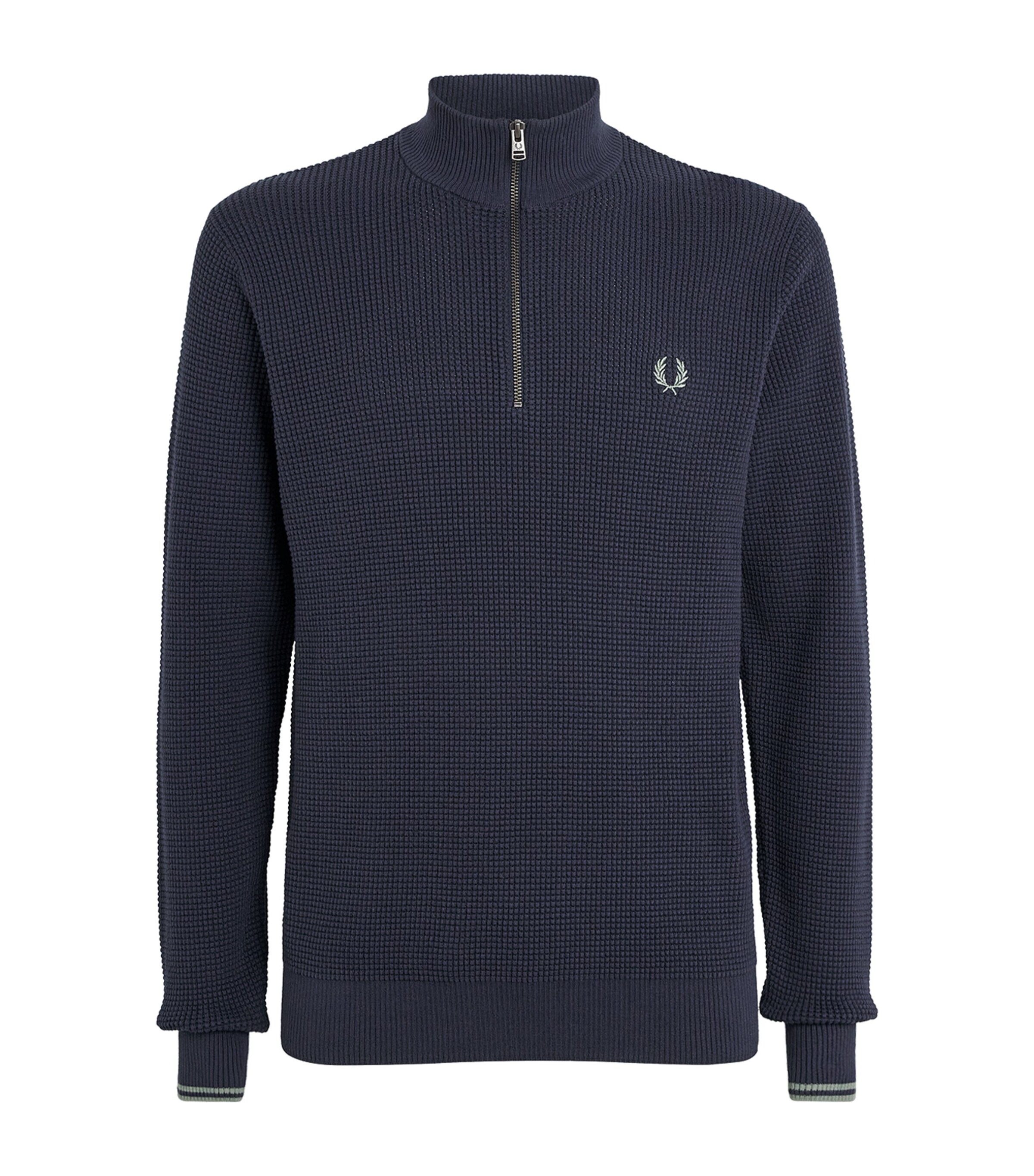 Fred Perry Cotton Waffle Stitch Quarter-Zip Sweater | Men Clothing | Sportswear | Sports Tops | Knitwear | Jumpers | Designers | Fred Perry