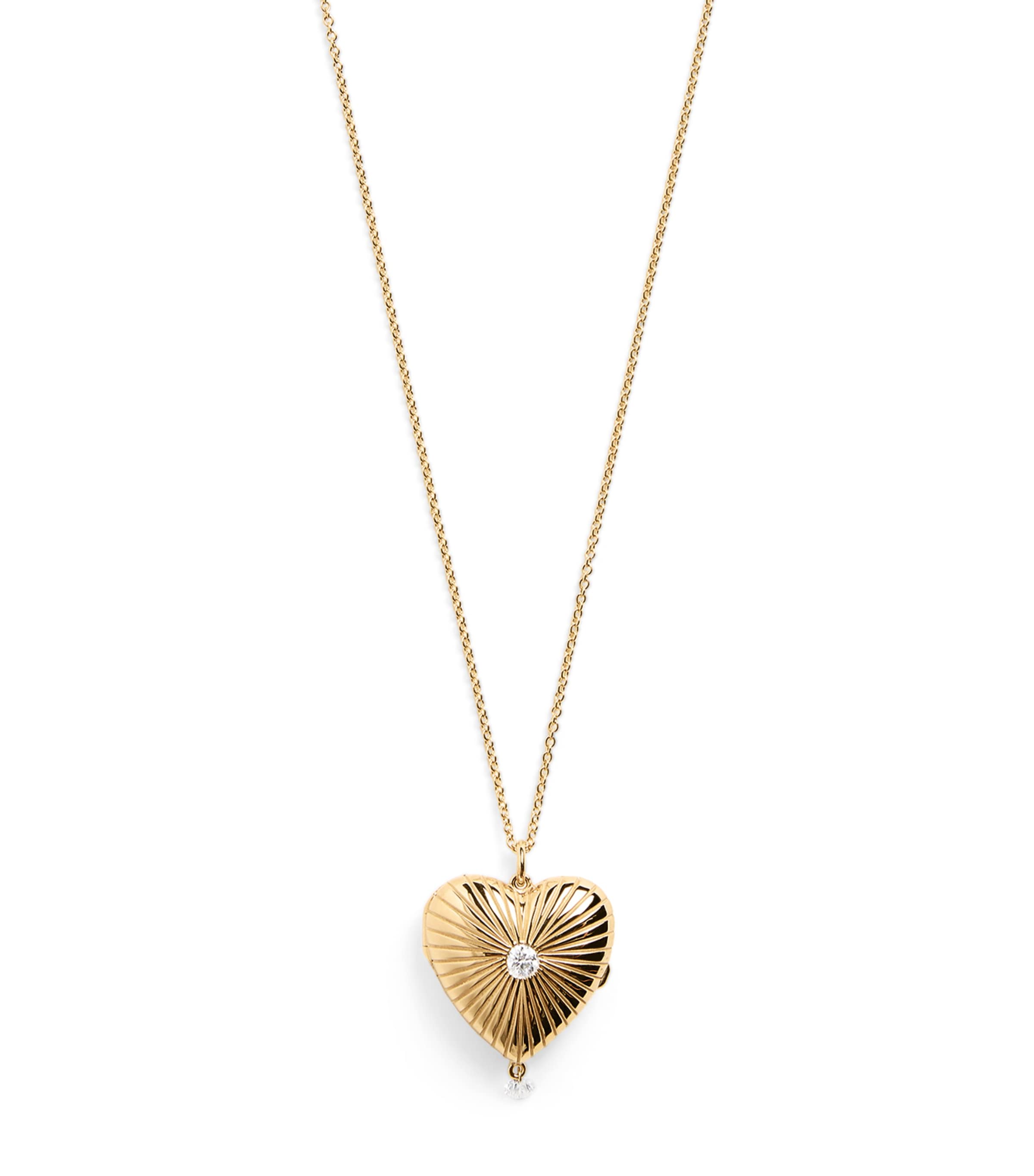 Persée Large Yellow Gold And Diamond Heart Memoria Locket Necklace In Gold