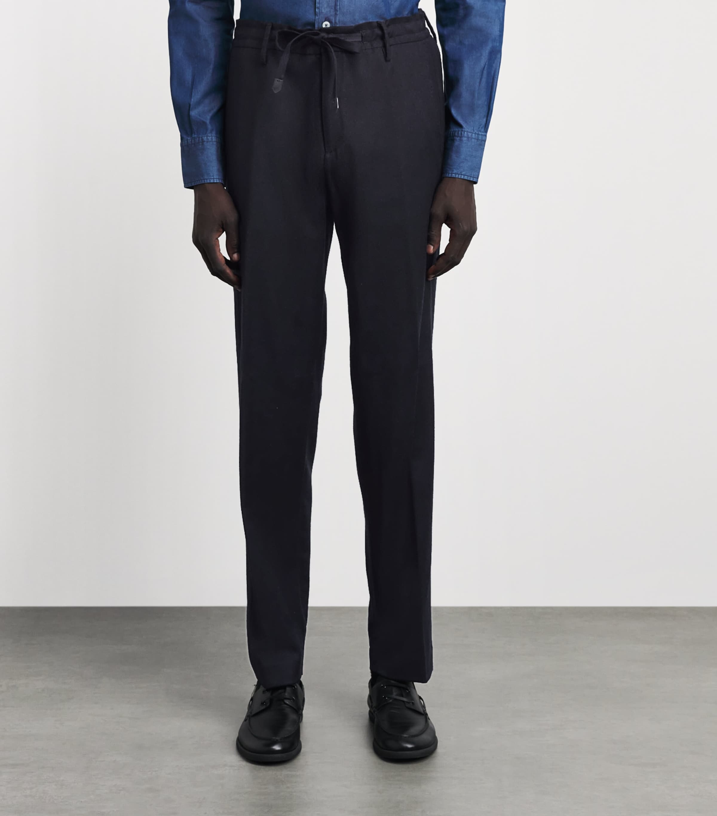 Canali Mens Wool Drawstring Trousers Navy Image 4