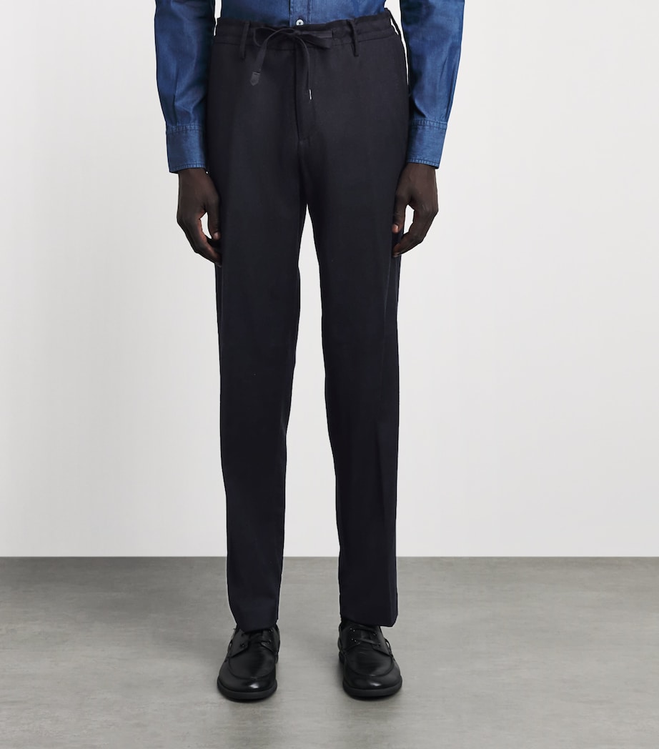 Canali Mens Wool Drawstring Trousers Navy Image 4