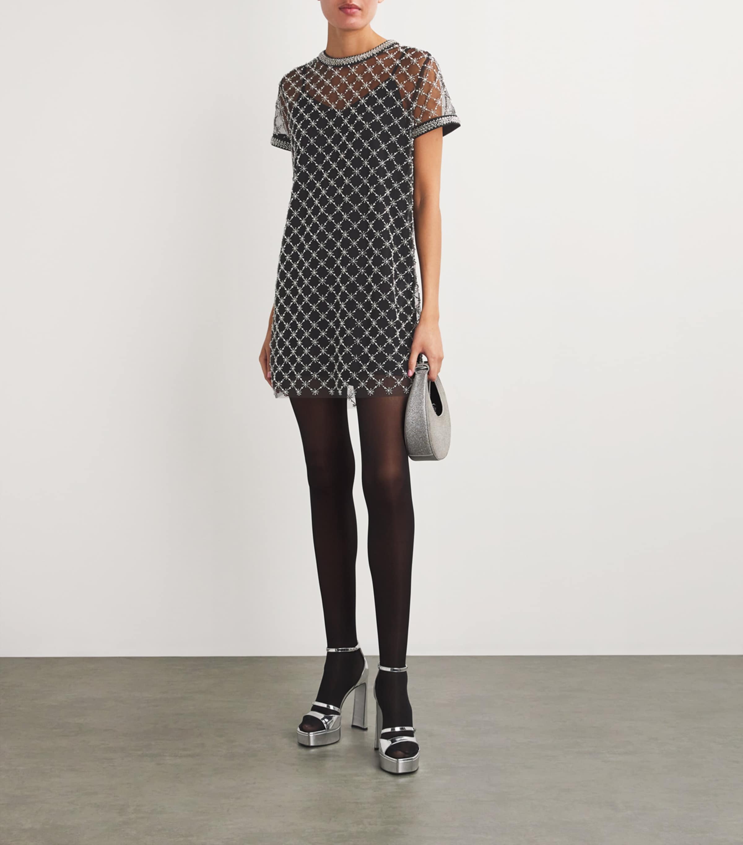 Mesh Beaded Mini Dress BLACK Image 2