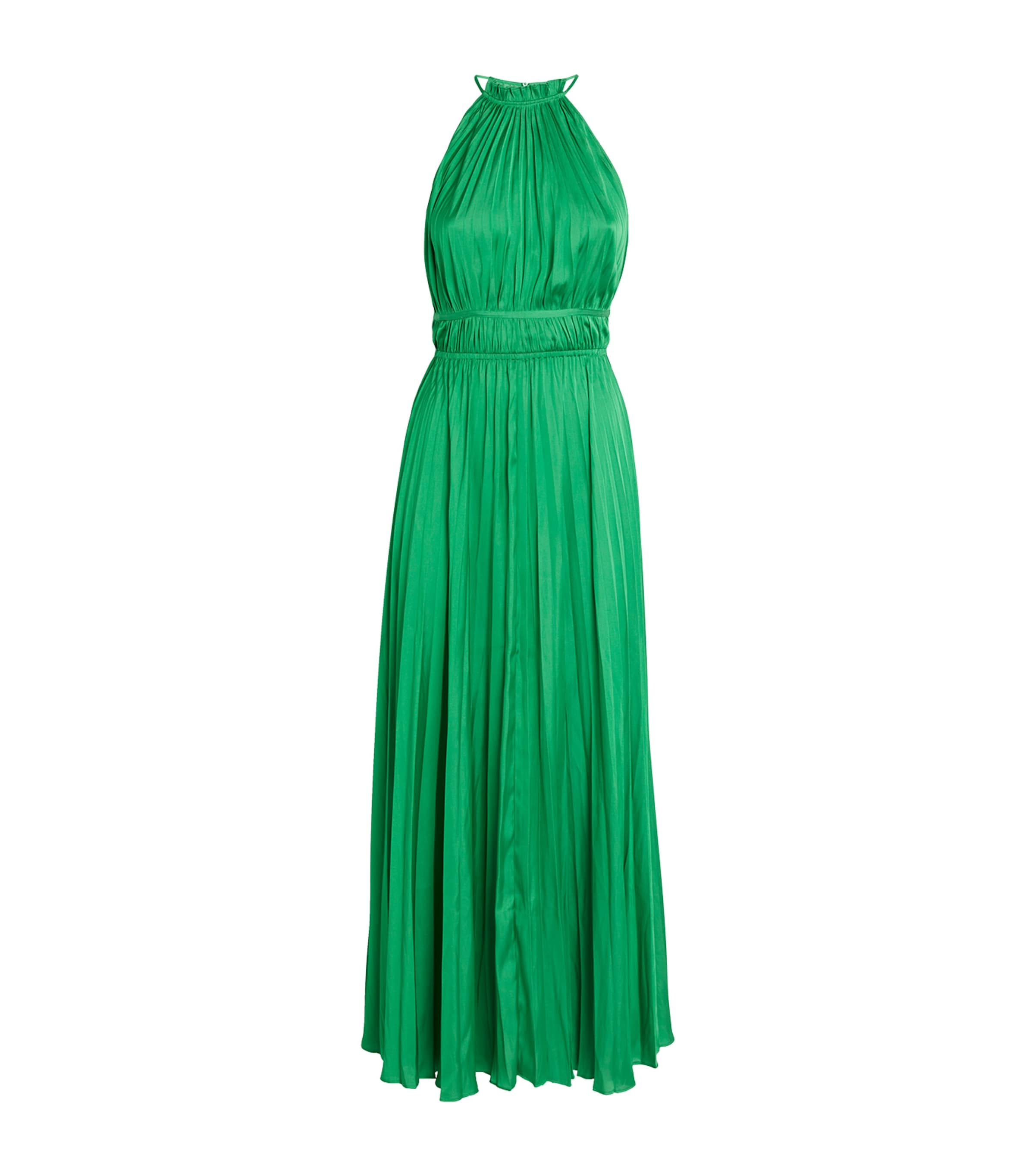 MAJE SATIN PLEATED MAXI DRESS