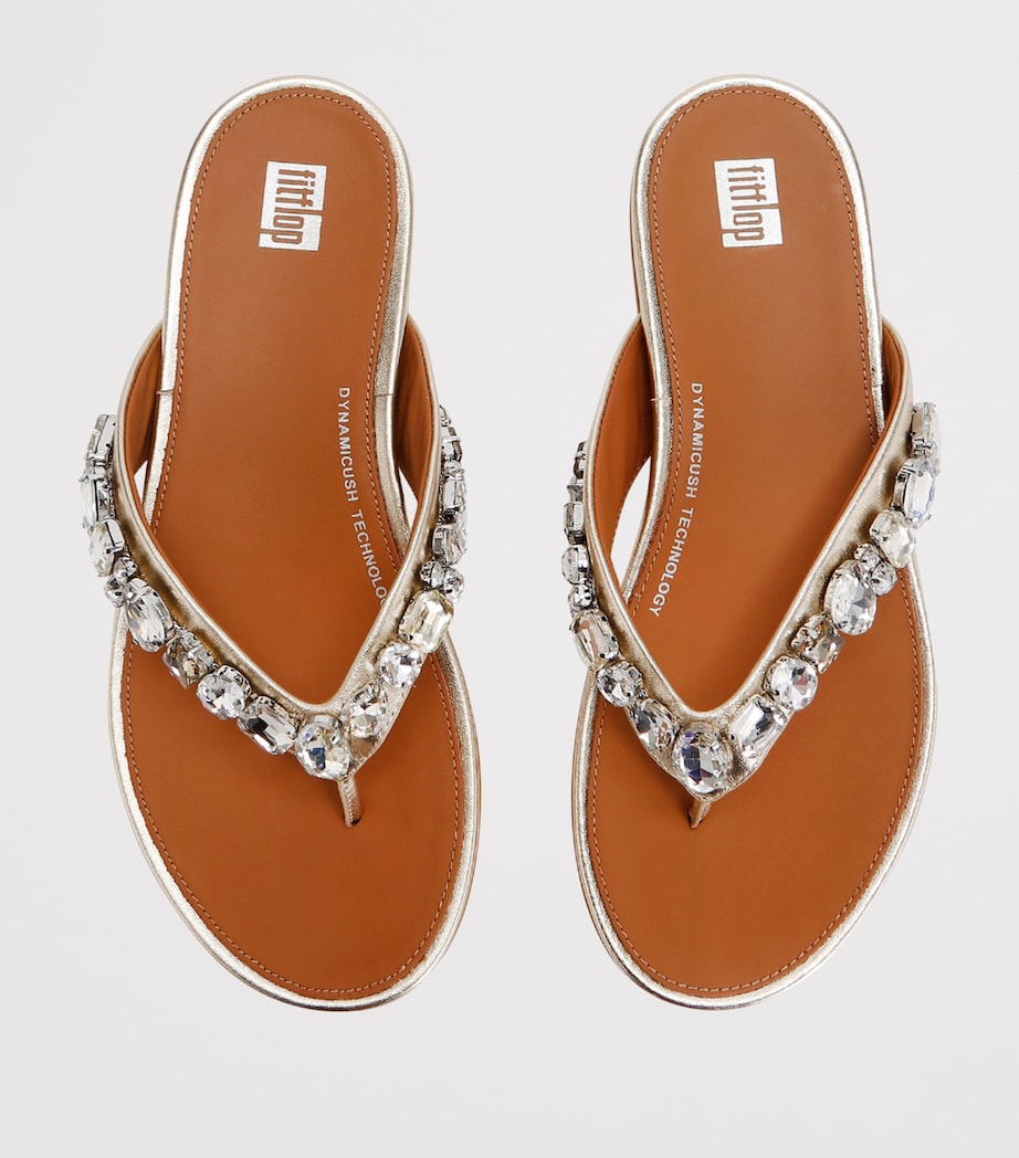 FitFlop Leather Embellished Gracie Flip Flops Gold Image 4