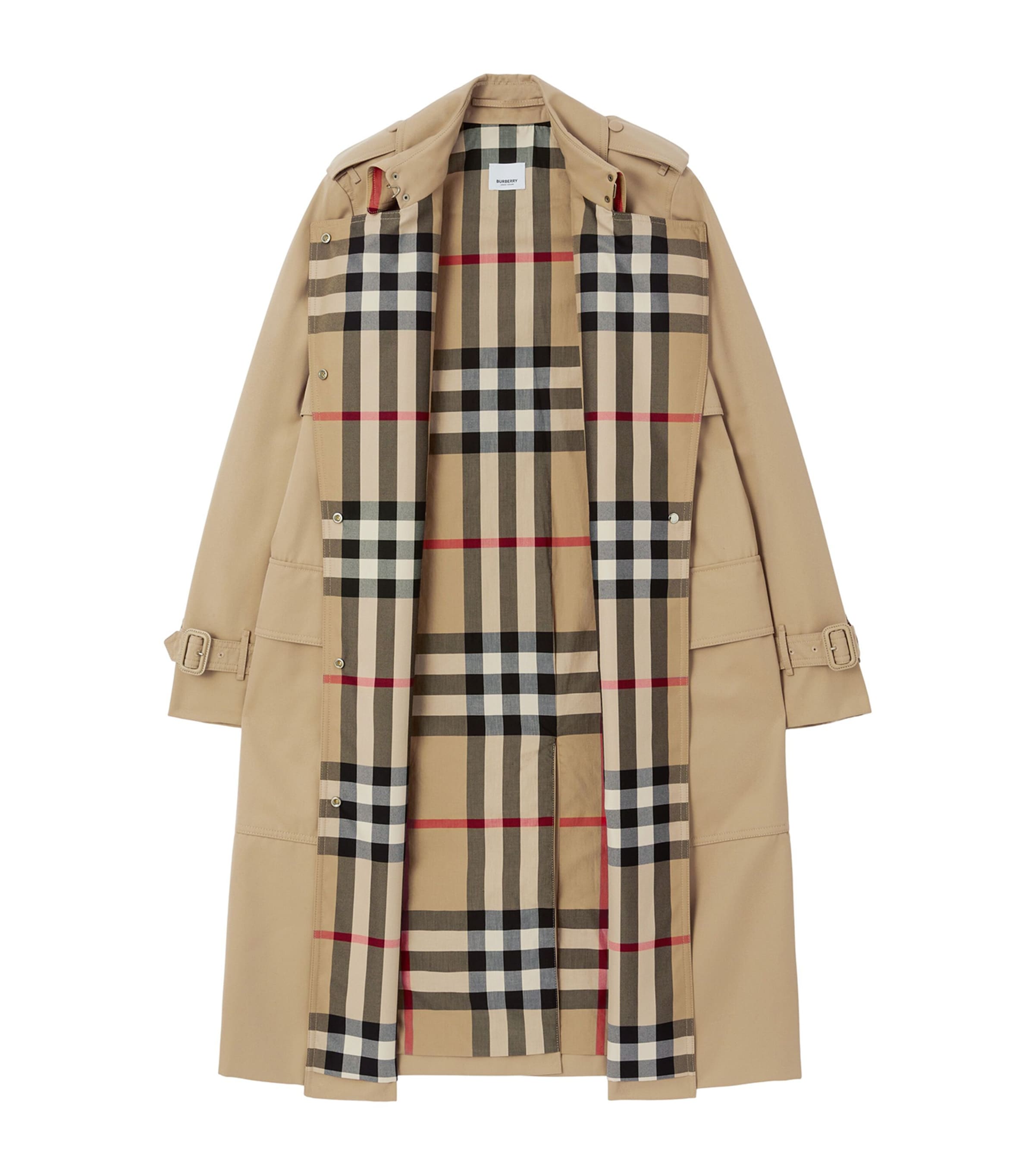 Burberry Womens Cotton Gabardine Check-Collar Trench Coat Honey Image 2