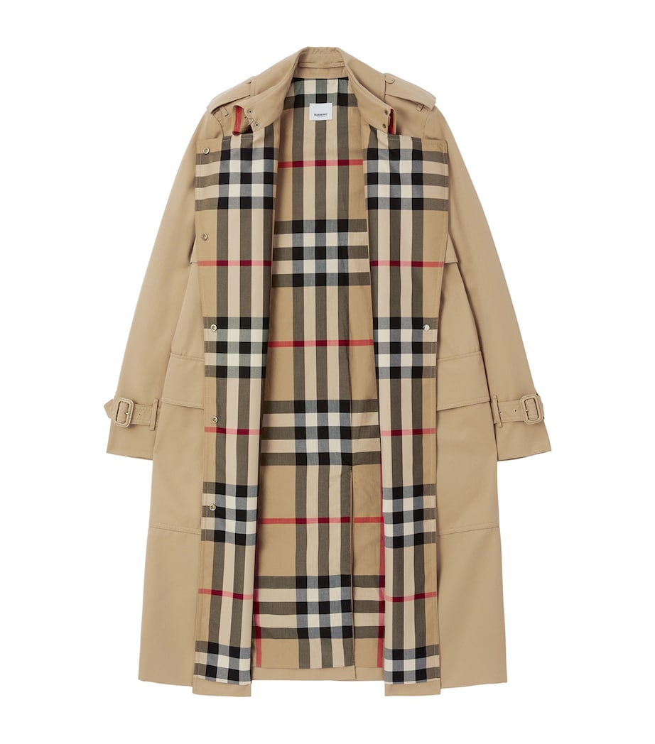 Burberry Womens Cotton Gabardine Check-Collar Trench Coat Honey Image 2