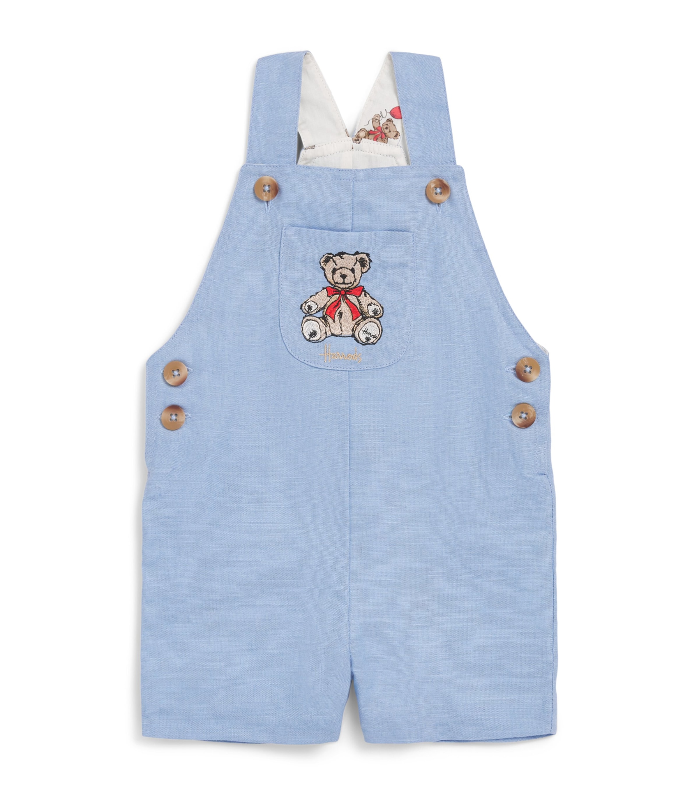Harrods Linen-Cotton Henry Bear Dungarees (0-18 Months) Blue Image 1