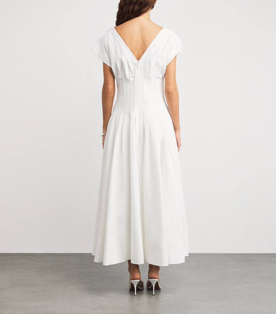 Cotton Pleated Nina Midi Dress WHITE Image 3