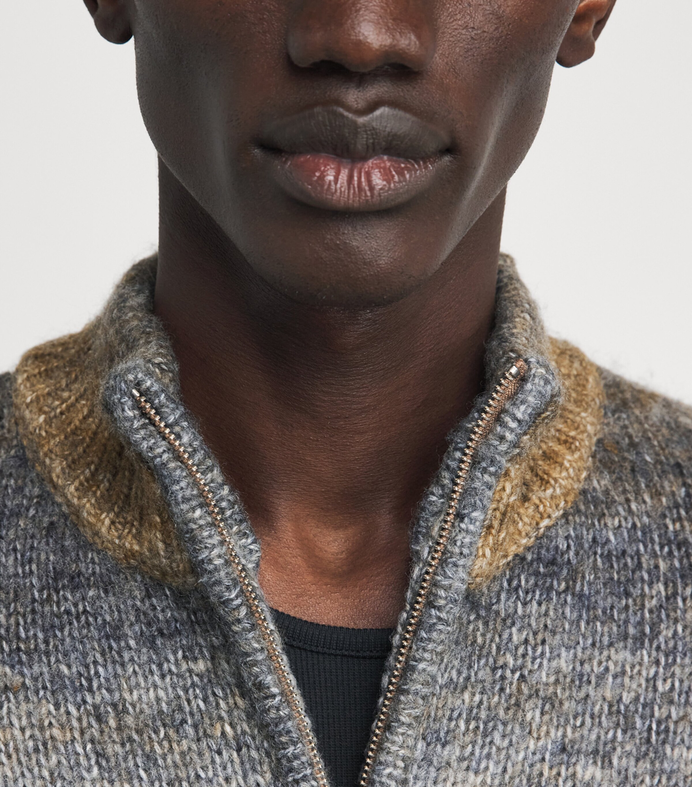 Won Hundred Mens Knitted Stripe Quarter-Zip Sweater Cobblestone Comb. Image 3