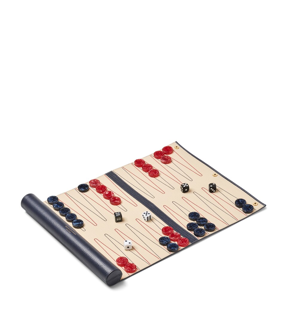 Aspinal Of London Leather Travel Backgammon Set Navy