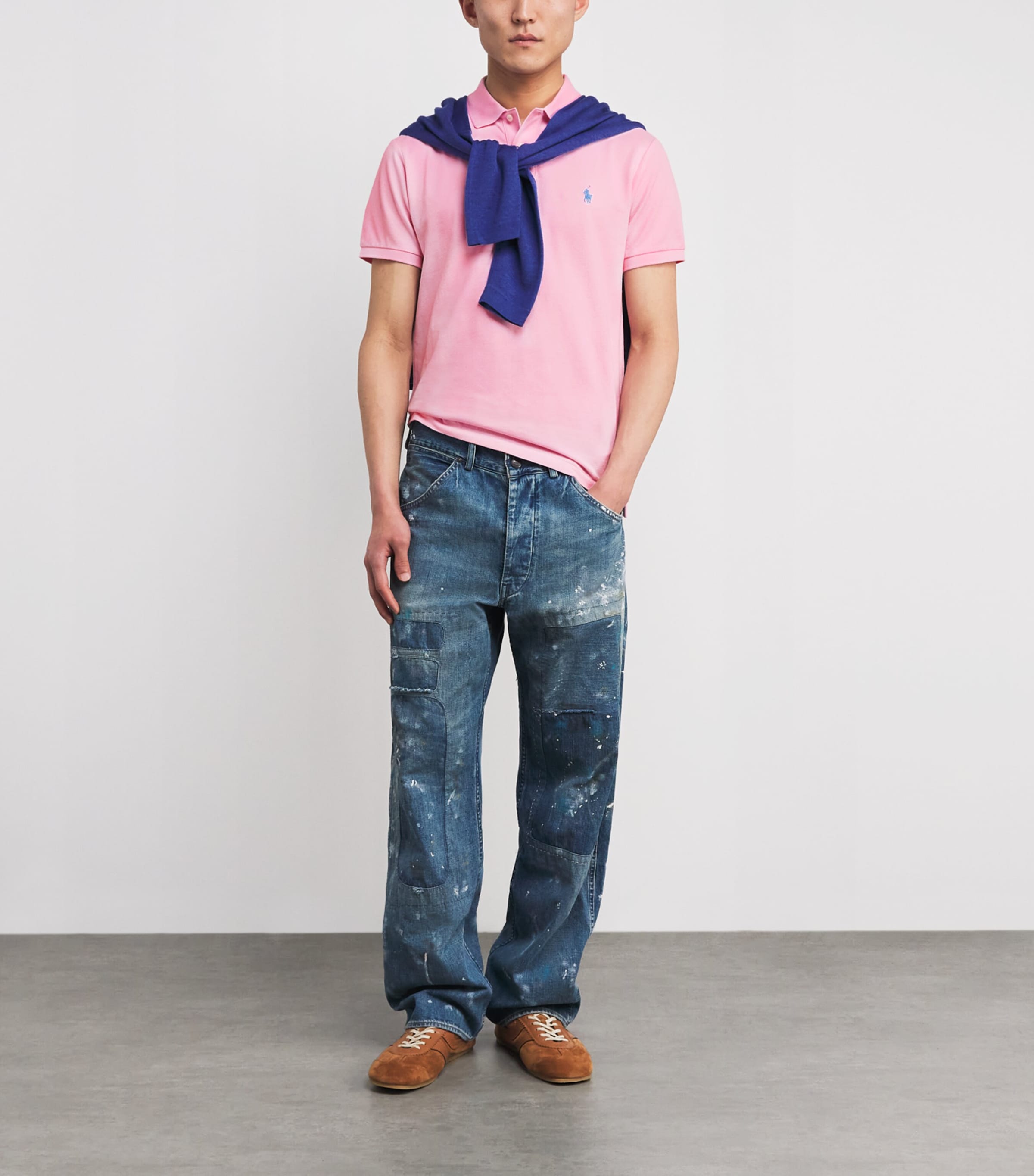 Polo Ralph Lauren Mens Cotton Mesh Slim-Fit Polo Shirt Carmel Pink Image 2