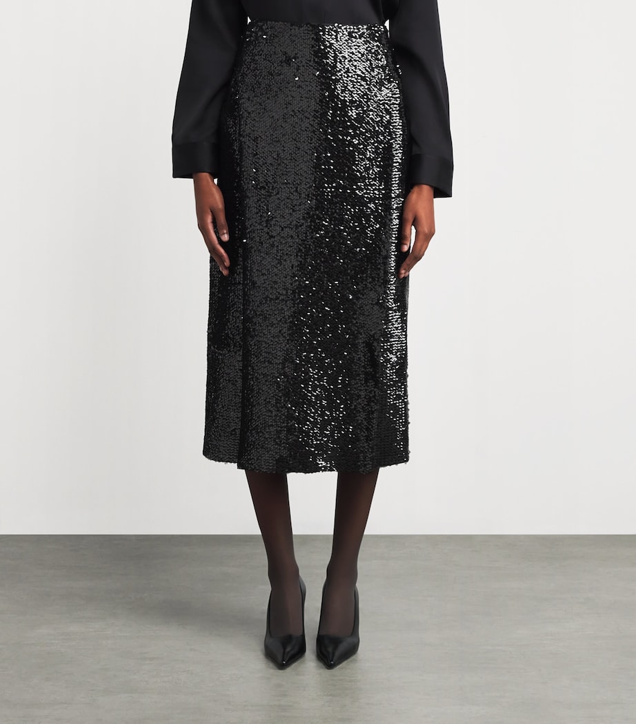 Sequinned Kanji Midi Skirt BLACK Image 3