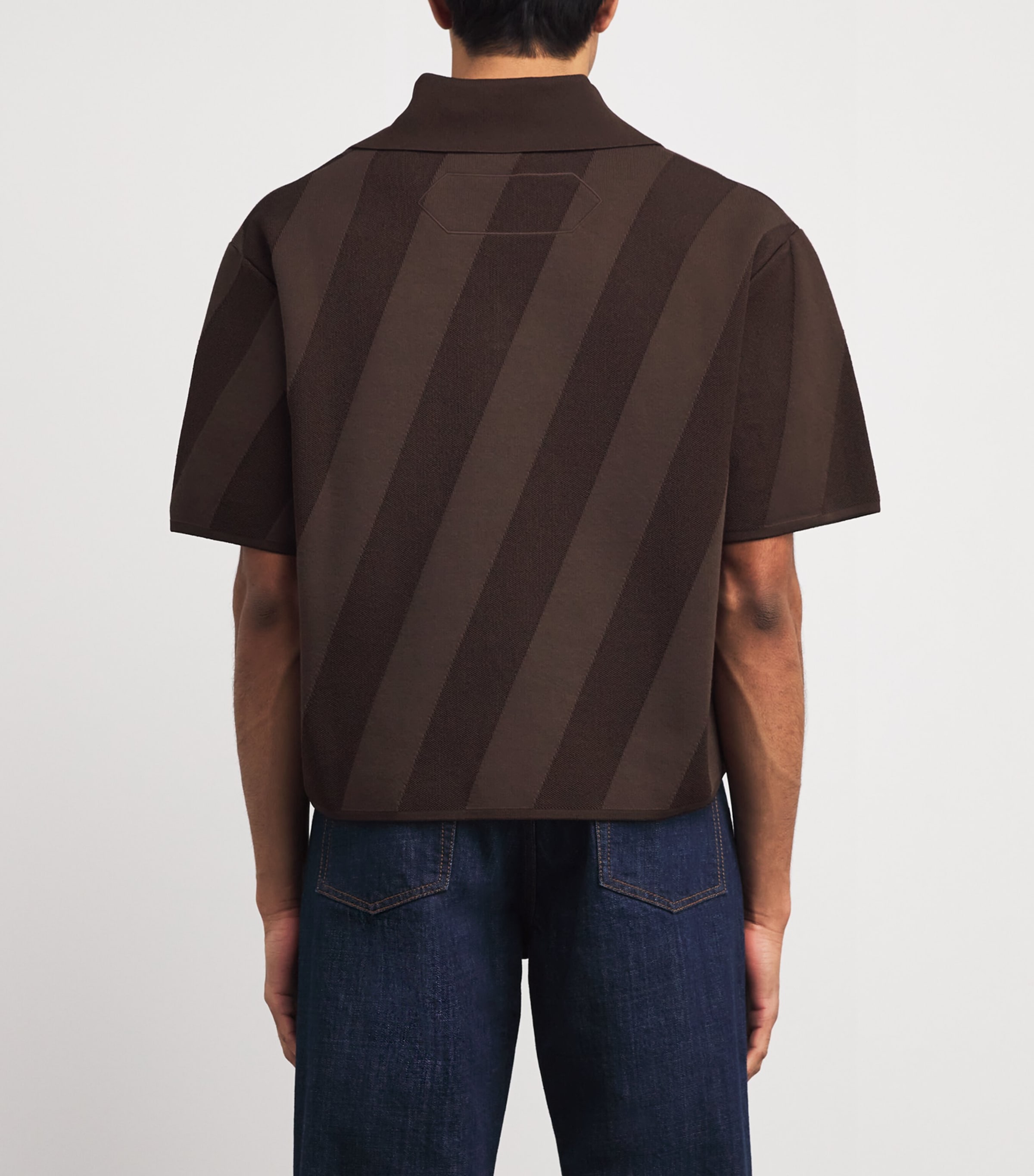 Cropped Stripe Polo Shirt DARK BROWN-880 Image 4