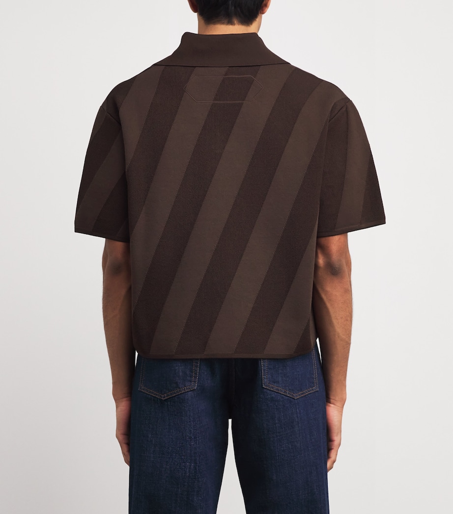 Cropped Stripe Polo Shirt DARK BROWN-880 Image 4