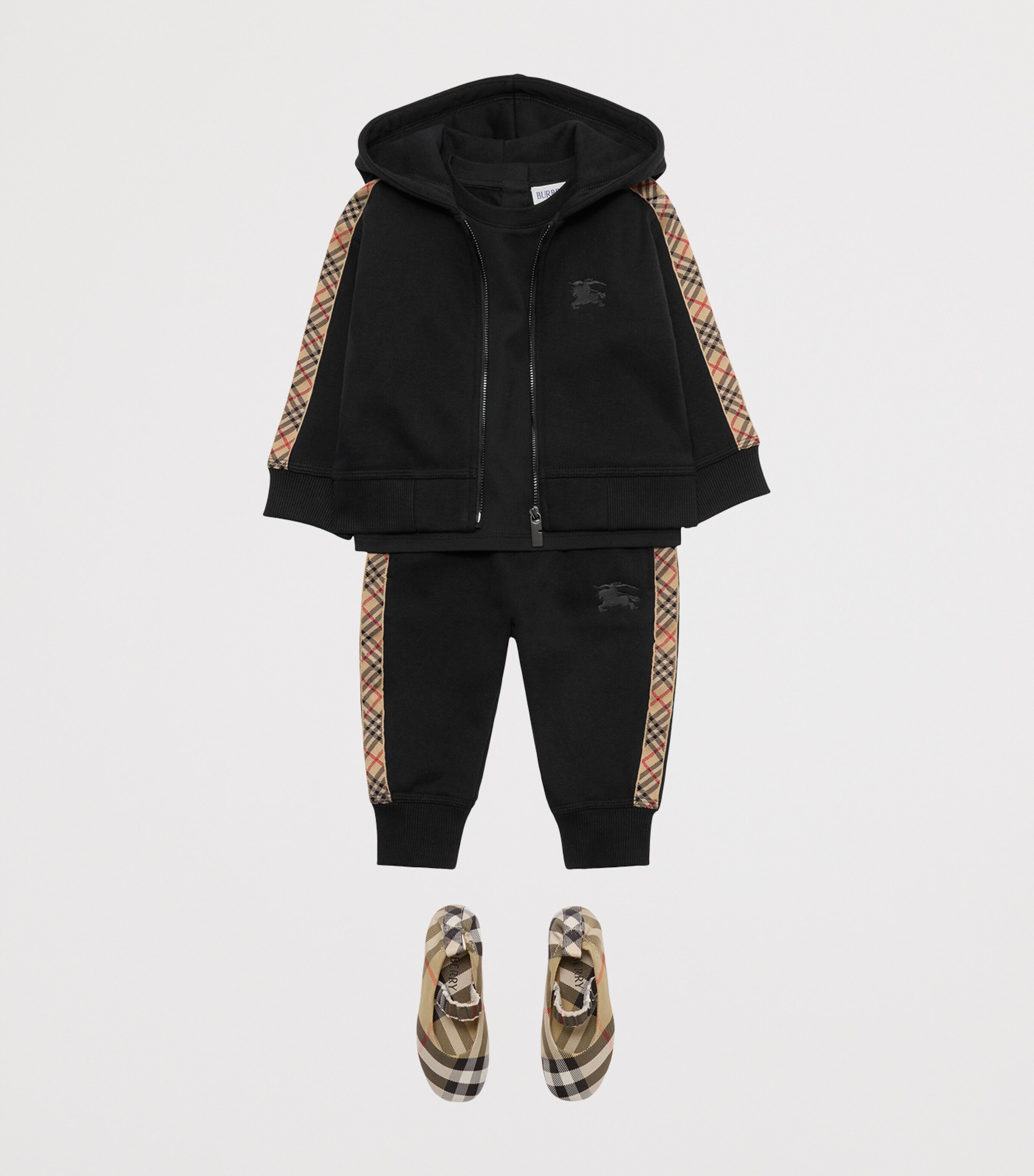 Burberry Kids Cotton Check-Trim Hoodie (6-24 Months) Black Image 2