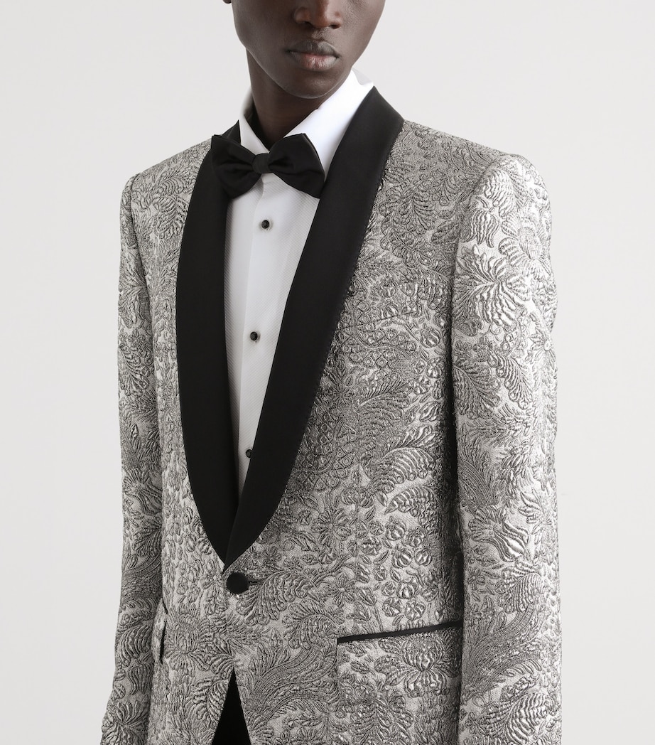Dolce&Gabbana Mens Floral Lamé Blazer Silver Image 4