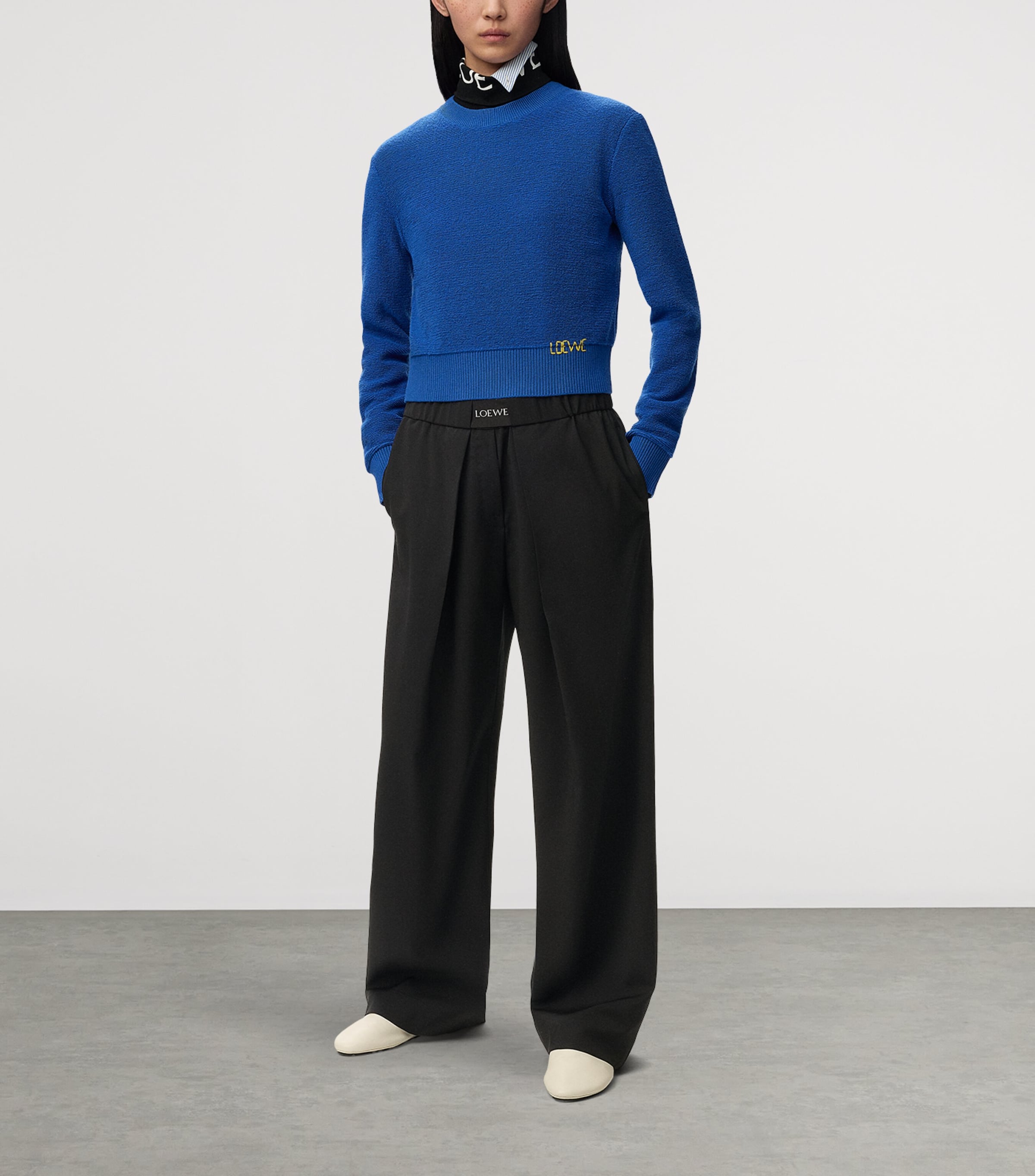 LOEWE Womens Wool-Blend Tailored Trousers Black Image 2