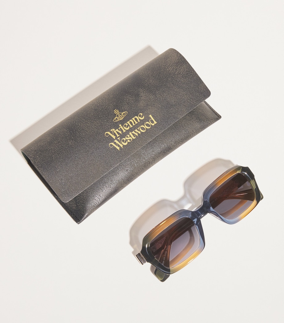 Gradient Rectangle Hardware Sunglasses CRYSTAL BLUE/MUSTARD Image 4