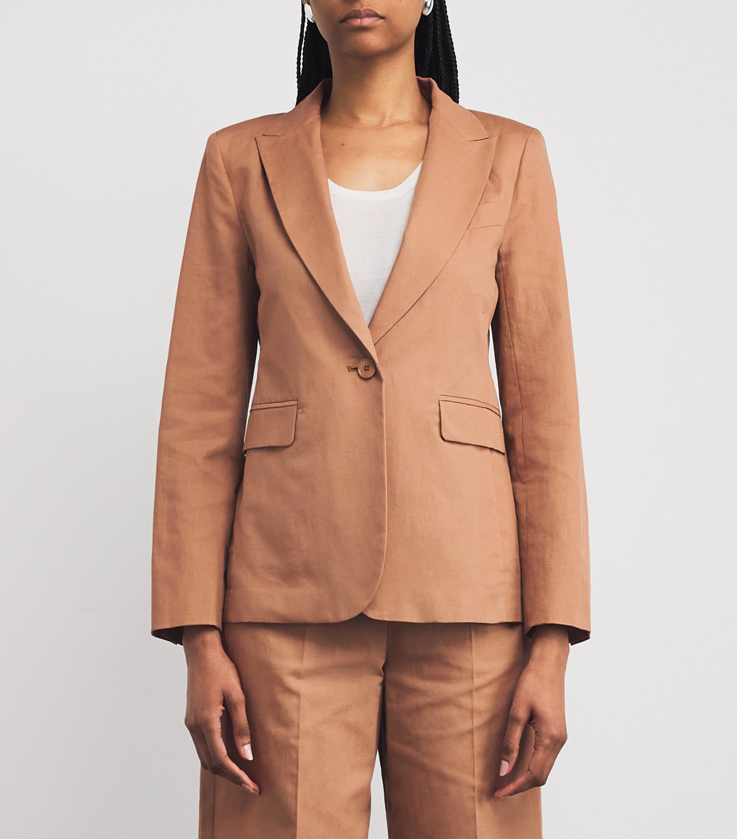【送料&関税込】Max Mara Double-breasted Long-sleeved Blazer Double-breasted blazer in stretch wool canvas, beige