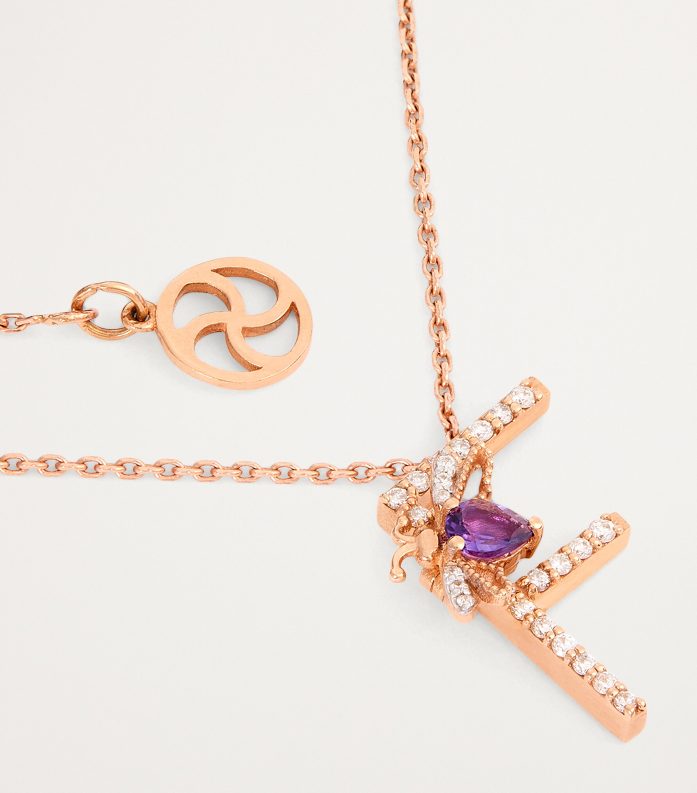 Rose Gold, Diamond and Amethyst Letter ‘F’ Necklace ROSE GOLD Image 4