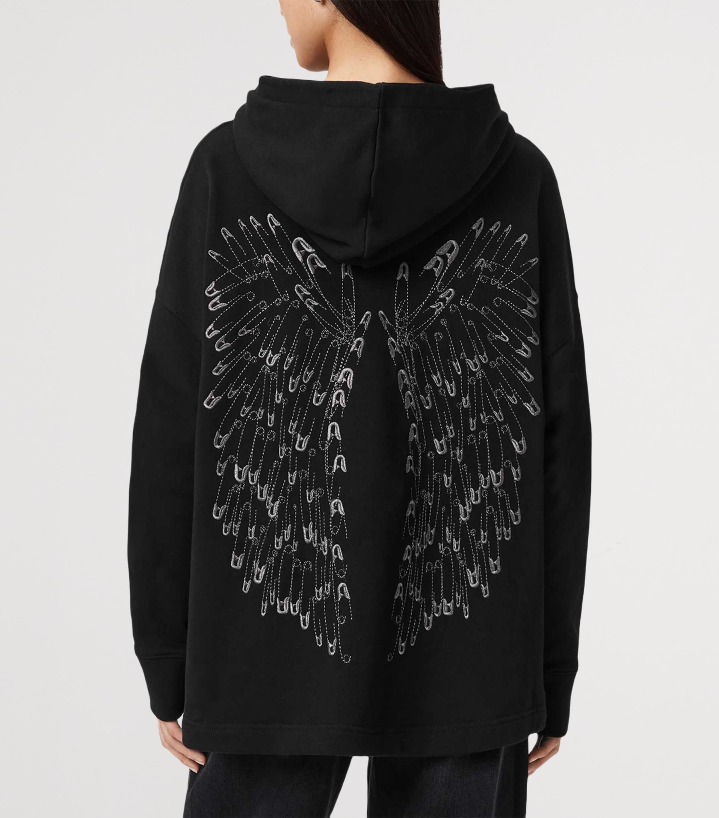 AllSaints Womens Organic Cotton Pin-Detail Etienne Hoodie Black Image 5
