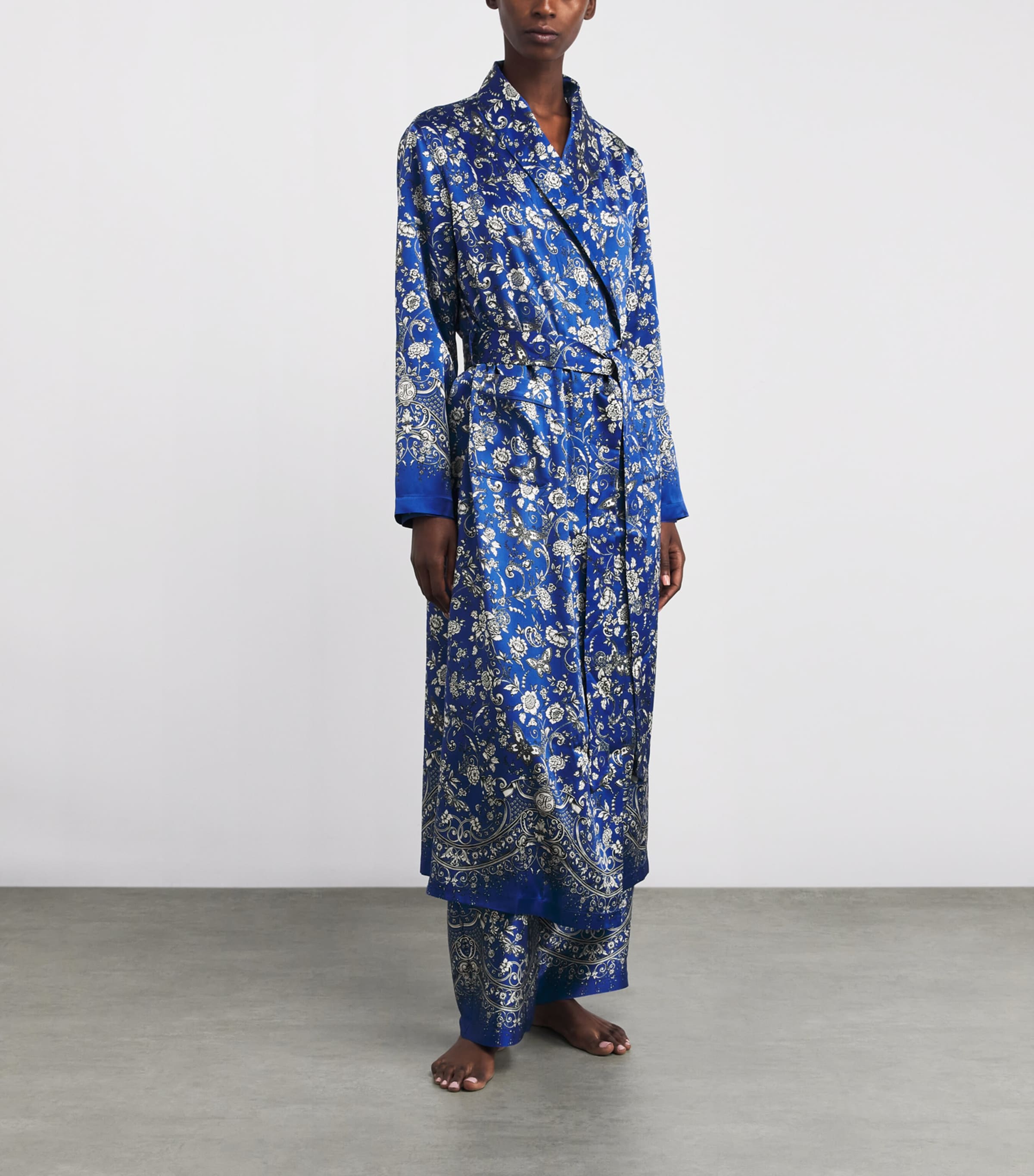 Harrods Womens Silk Butterfly Robe Blue Image 2