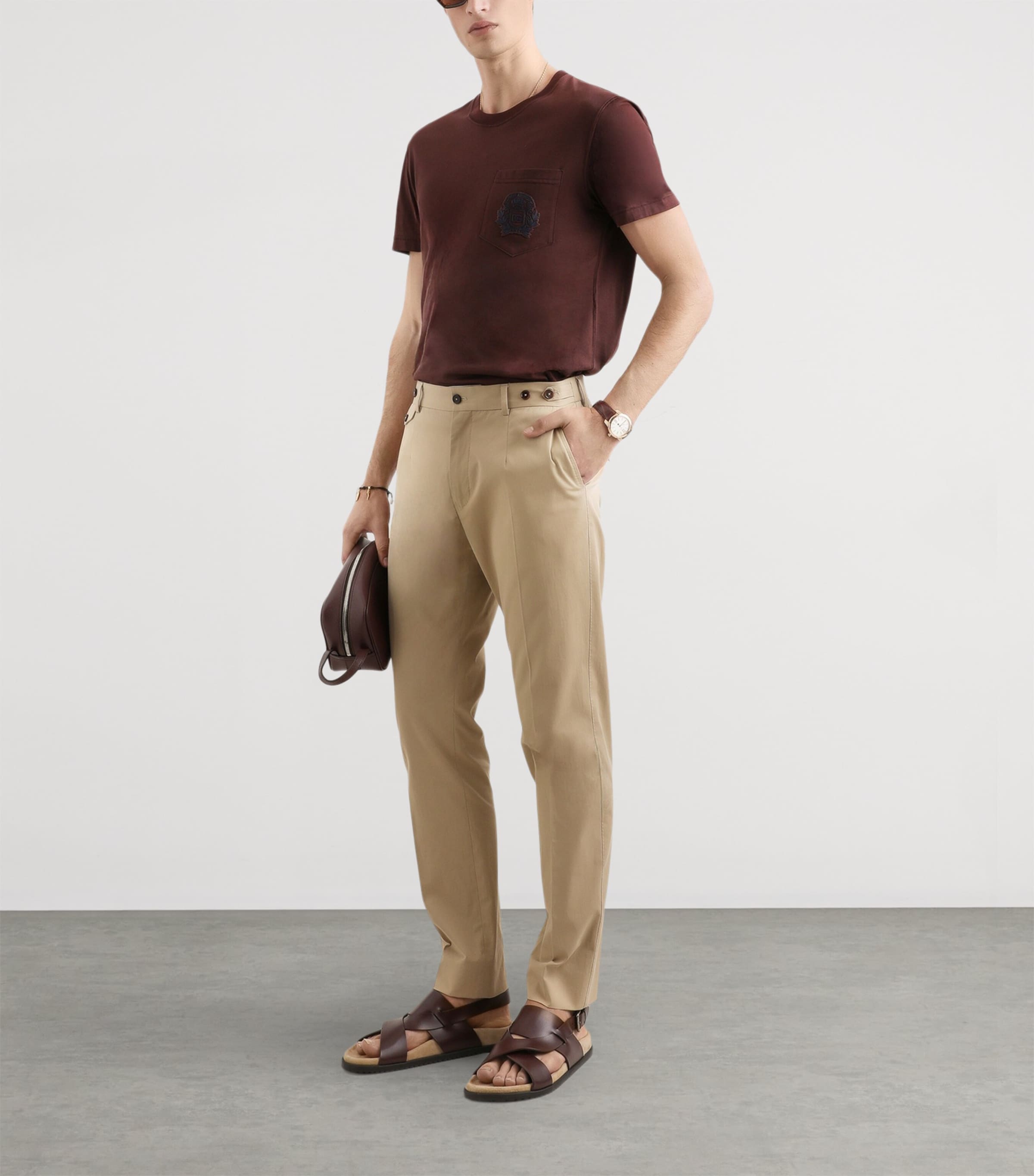 Cotton Embroidered Logo T-Shirt M5039-BROWN-DAR Image 2