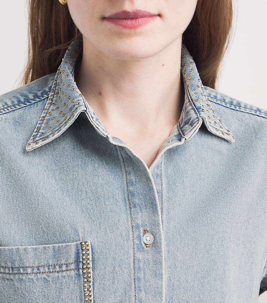 Sandro Paris Womens Denim Embellished Shirt Light Bu Jean Image 3