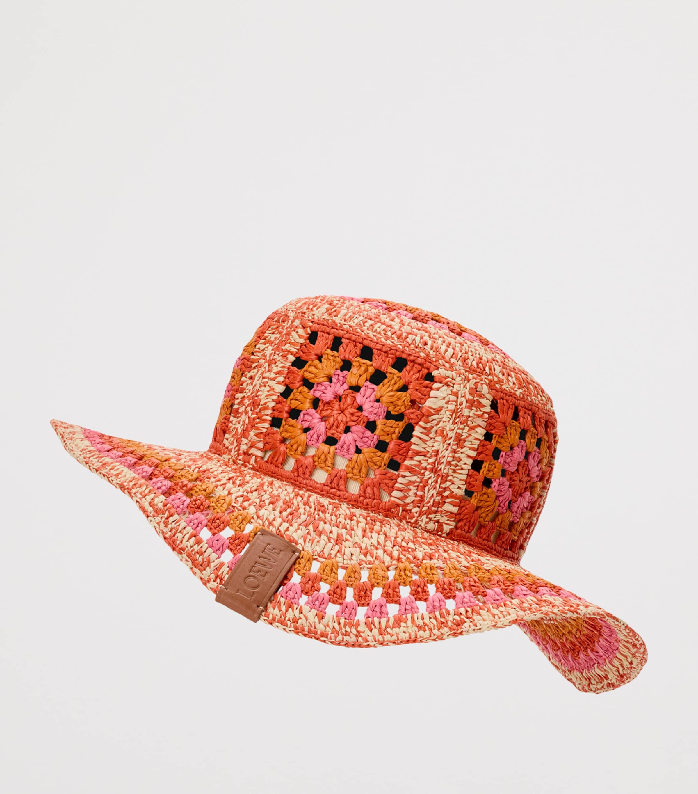 LOEWE x Paula's Ibiza Raffia Crochet Hat Bright Orange/pink Image 3