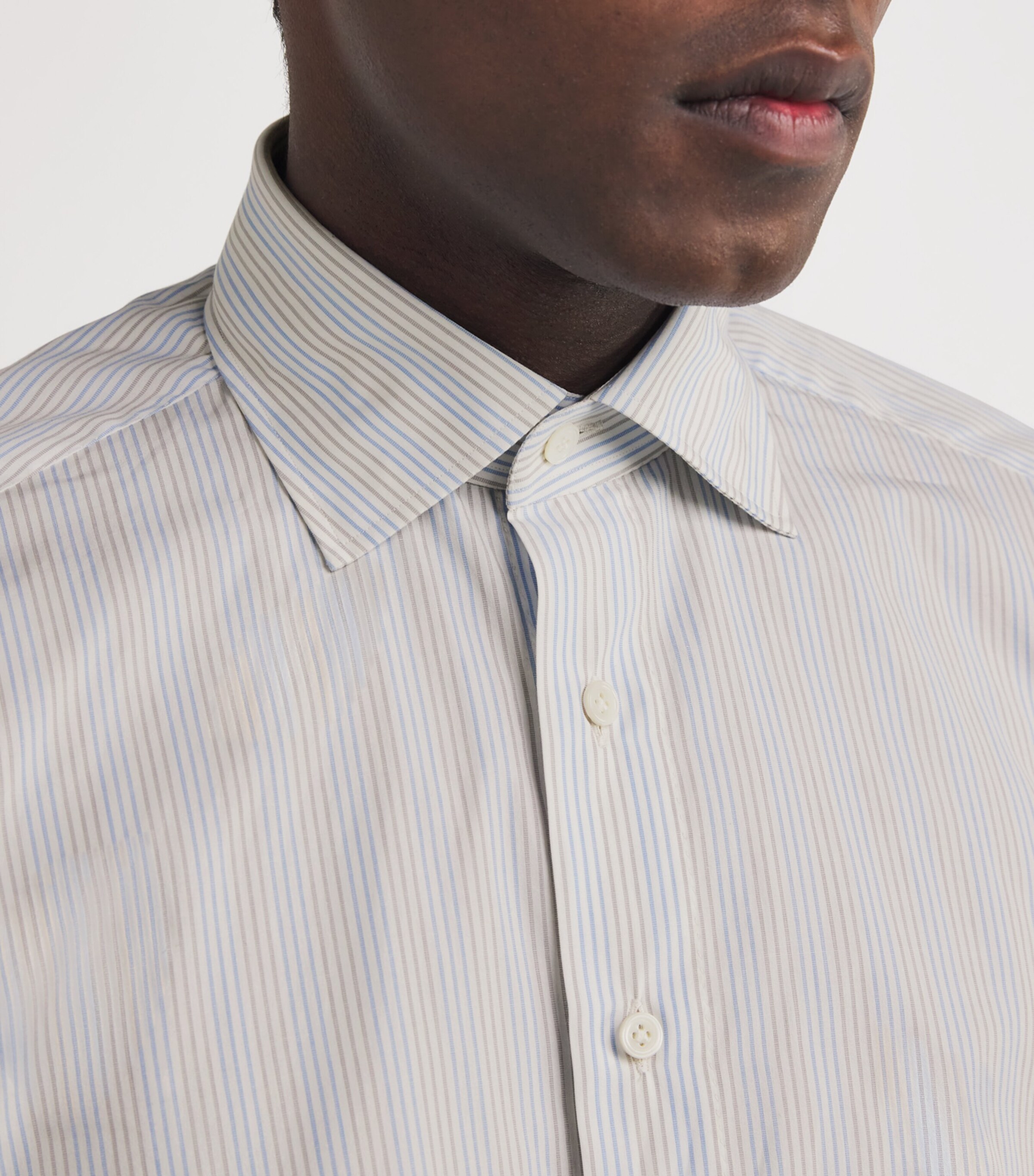 100HANDS Mens Cotton Stripe Shirt Multi Brown Blue Stripe Image 6