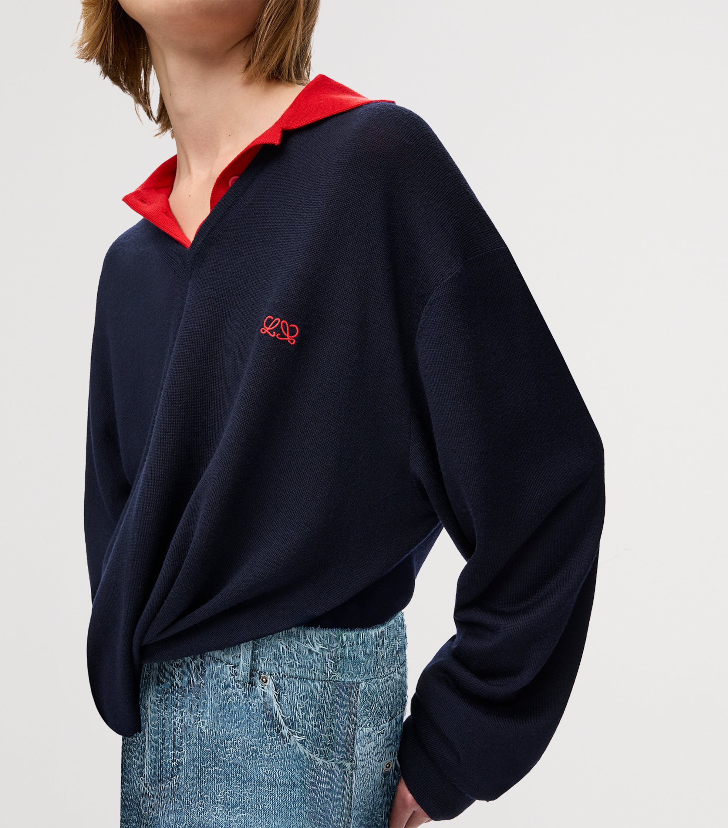 LOEWE Womens Wool-Blend V-Neck Sweater Dark Navy Image 5