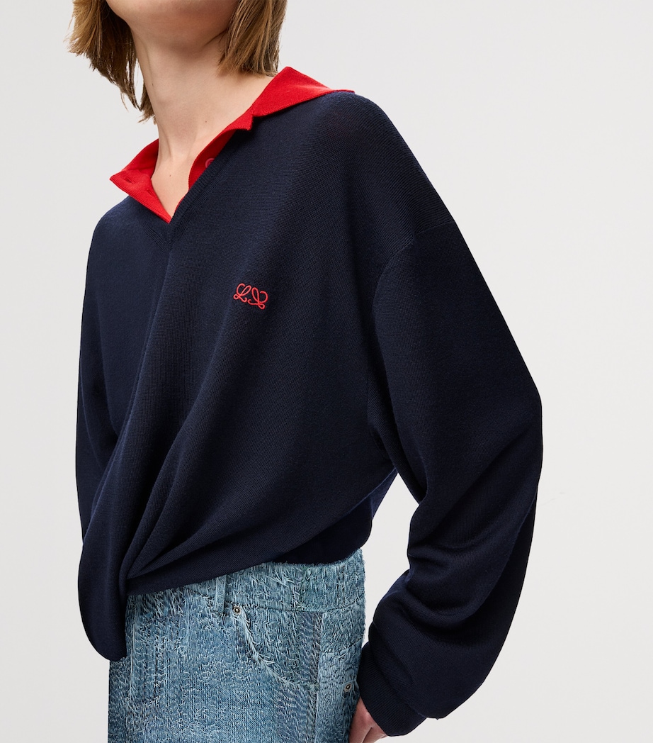 LOEWE Womens Wool-Blend V-Neck Sweater Dark Navy Image 5