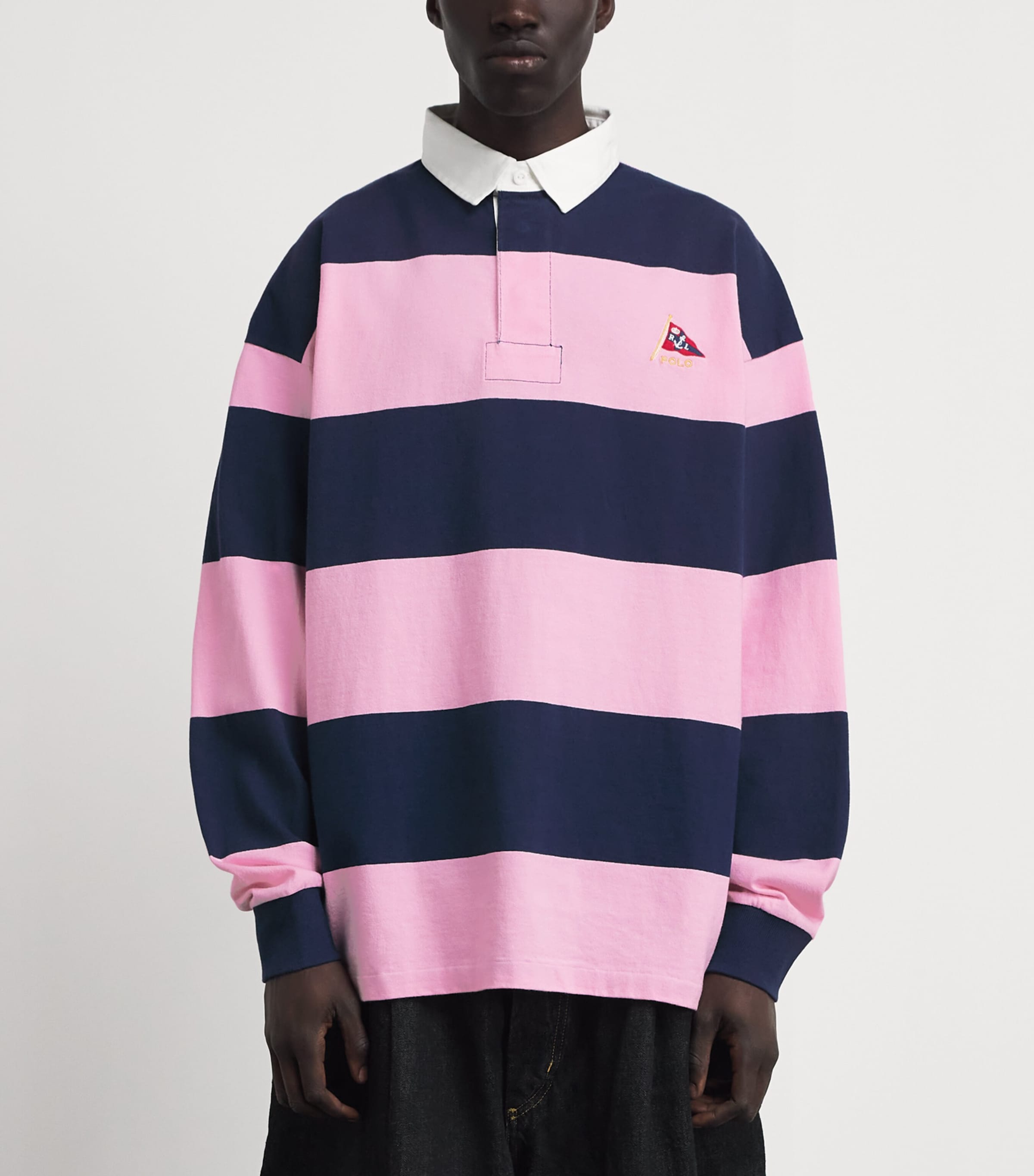 Polo Ralph Lauren Mens Cotton Stripe Rugby Shirt Carmel Pnk/nport Nvy Image 4