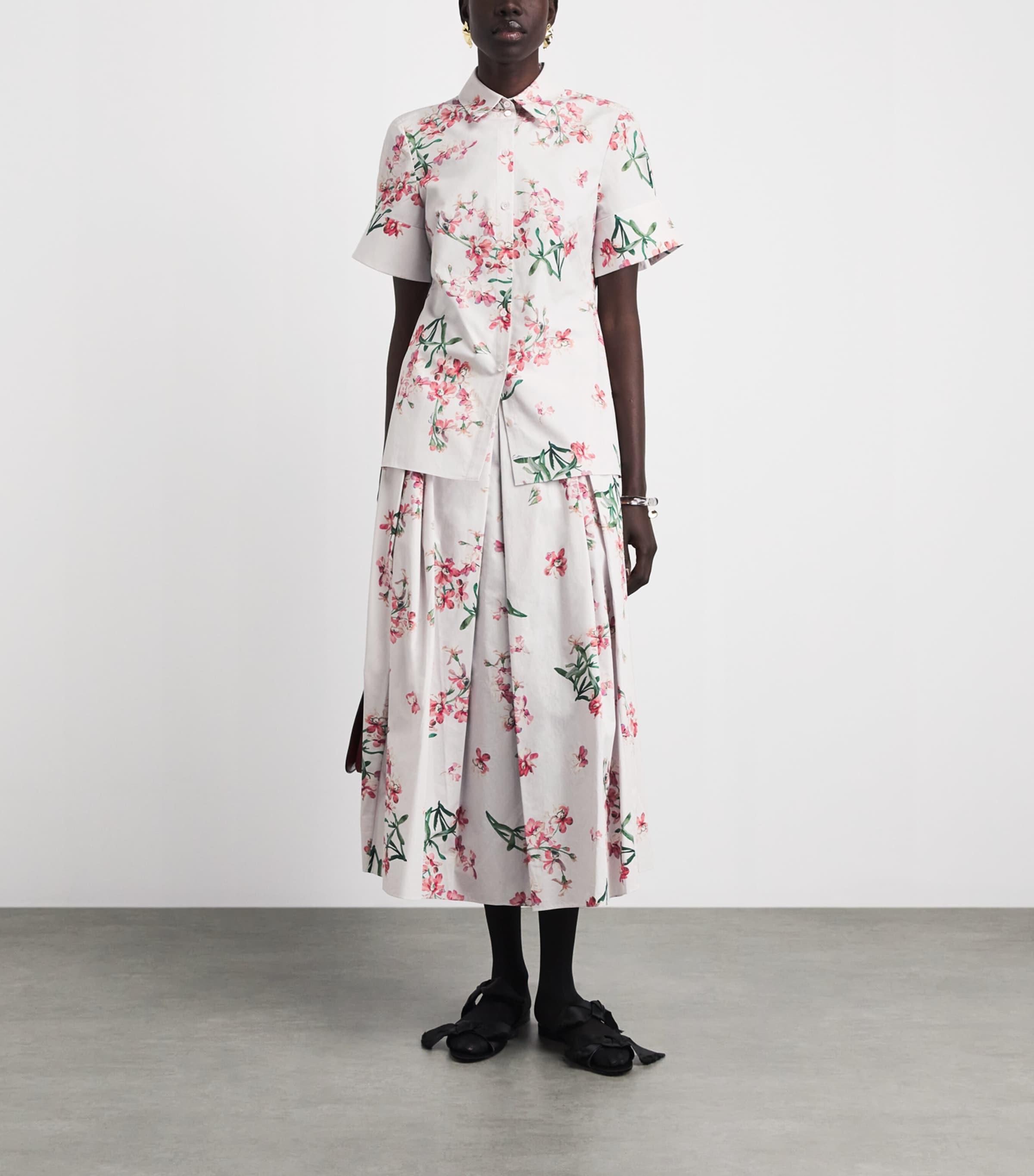 Erdem Womens Cotton Floral Short-Sleeve Shirt Paintd Orchd Ptl Pnk Image 2
