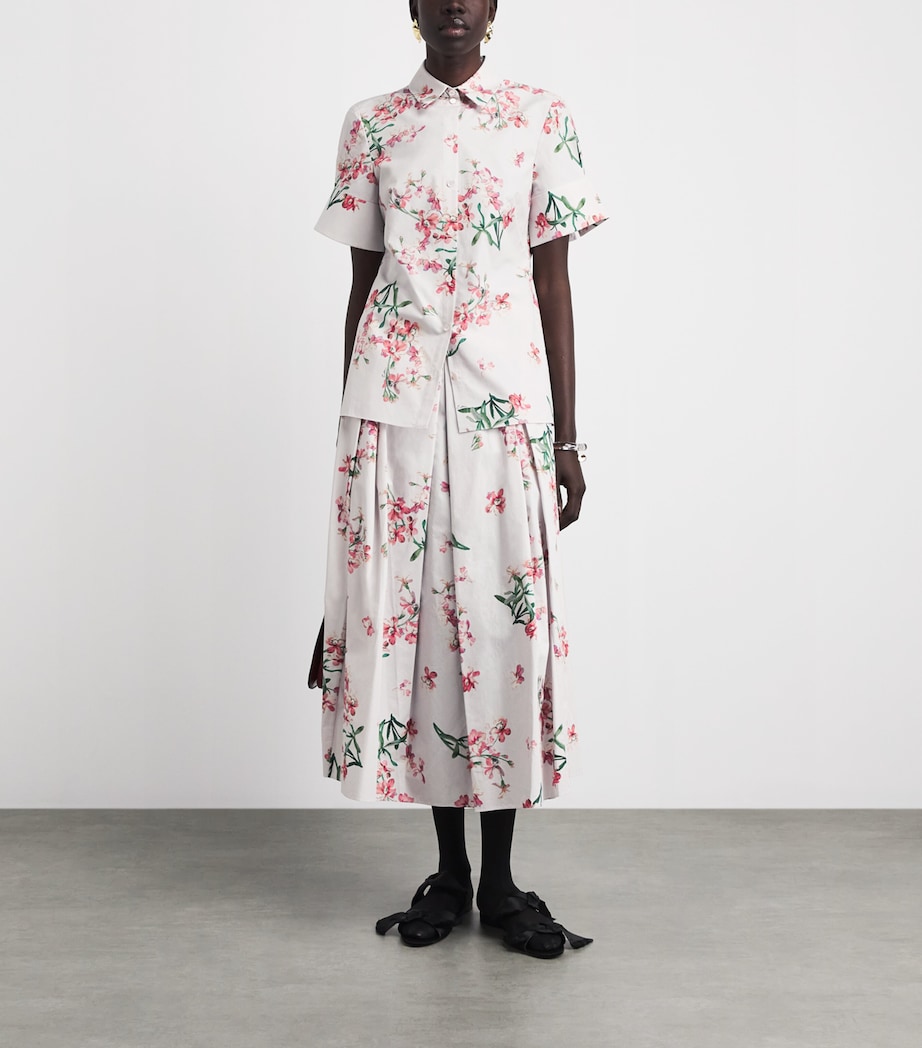 Erdem Womens Cotton Floral Short-Sleeve Shirt Paintd Orchd Ptl Pnk Image 2