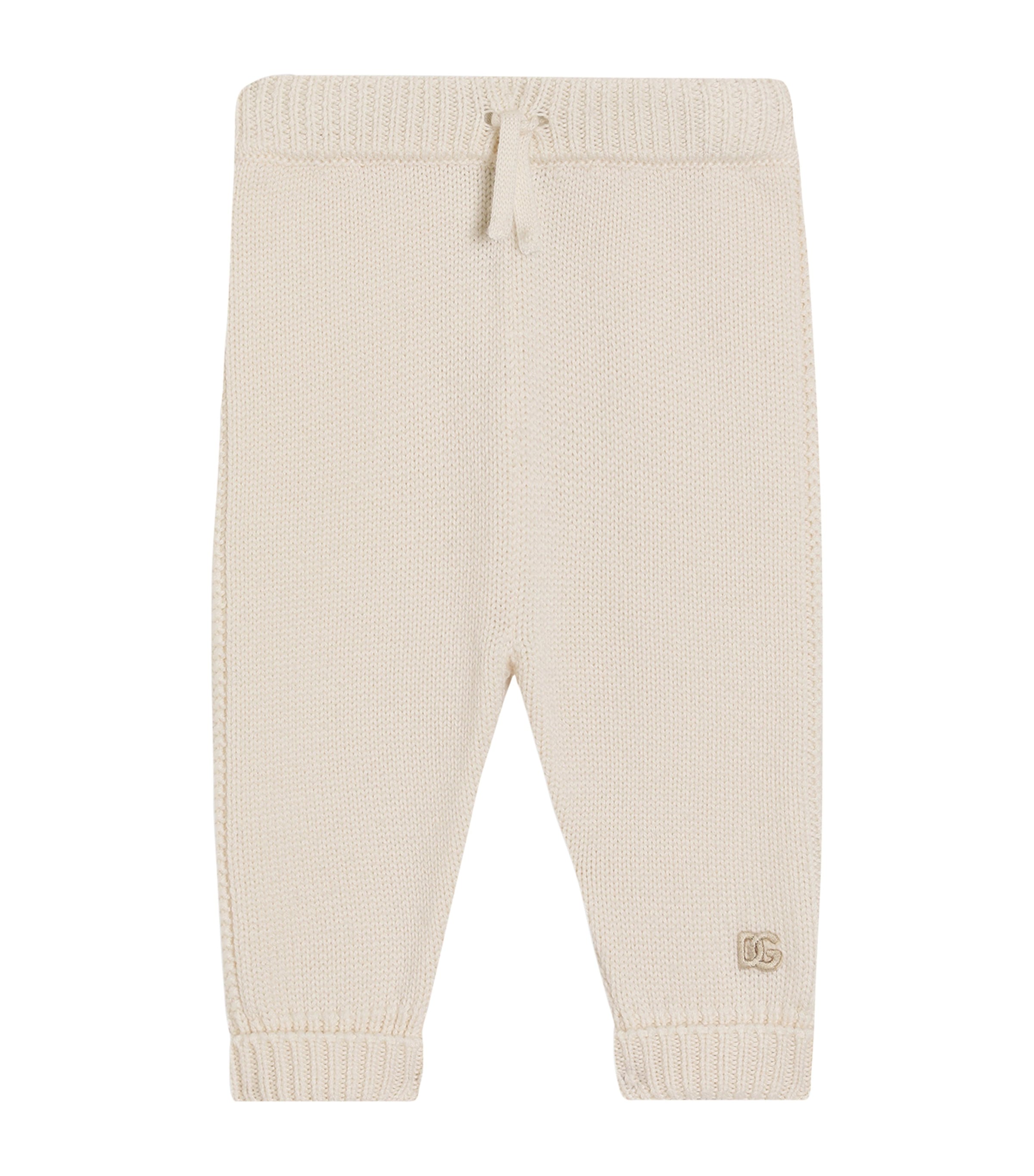 Dolce&Gabbana Kids Virgin Wool Embroidered Logo Leggings (3-36 Months) Ivory Image 1