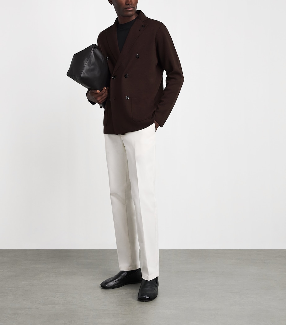 Lardini Mens Virgin Wool Double-Breasted Cardigan Brown Image 2