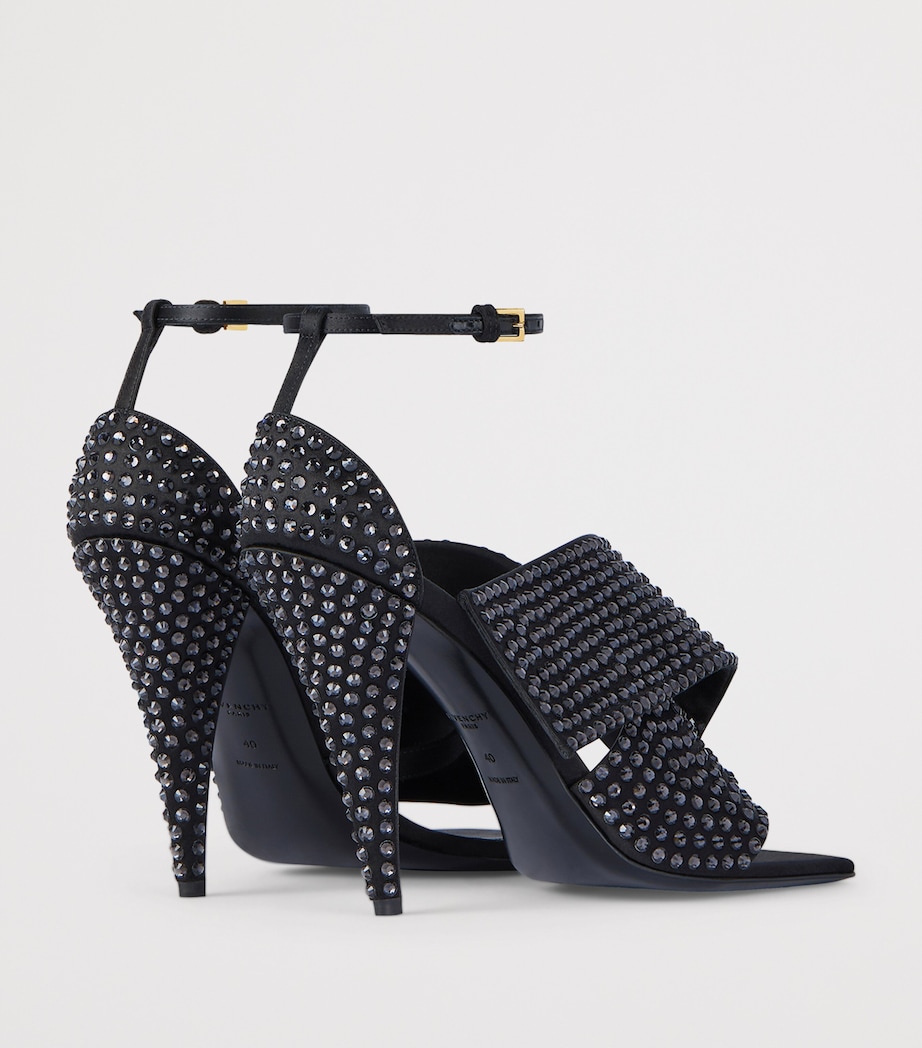 Studded Twisted Ribbon Heeled Sandals 95 BLACK Image 4
