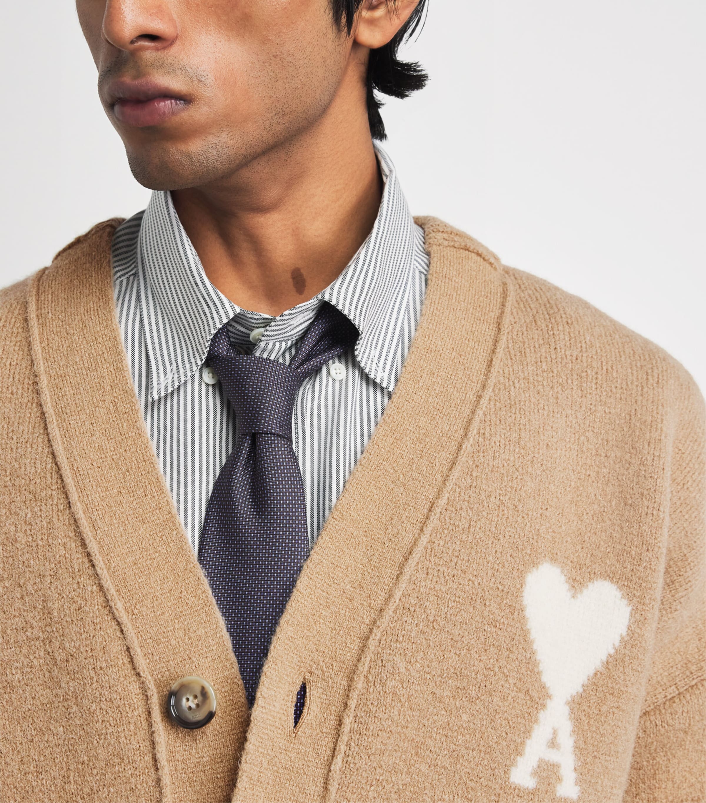 AMI Paris Mens Ami de Coeur Cardigan Bge Mastic/ecru Image 3